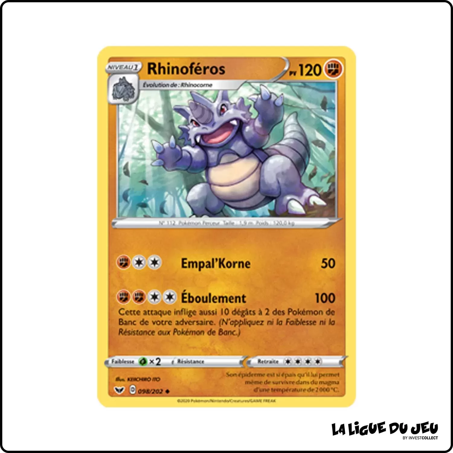 Peu commune - Pokemon - Épée et Bouclier de Base - Rhinoféros 98/202 Pokemon Company - 1