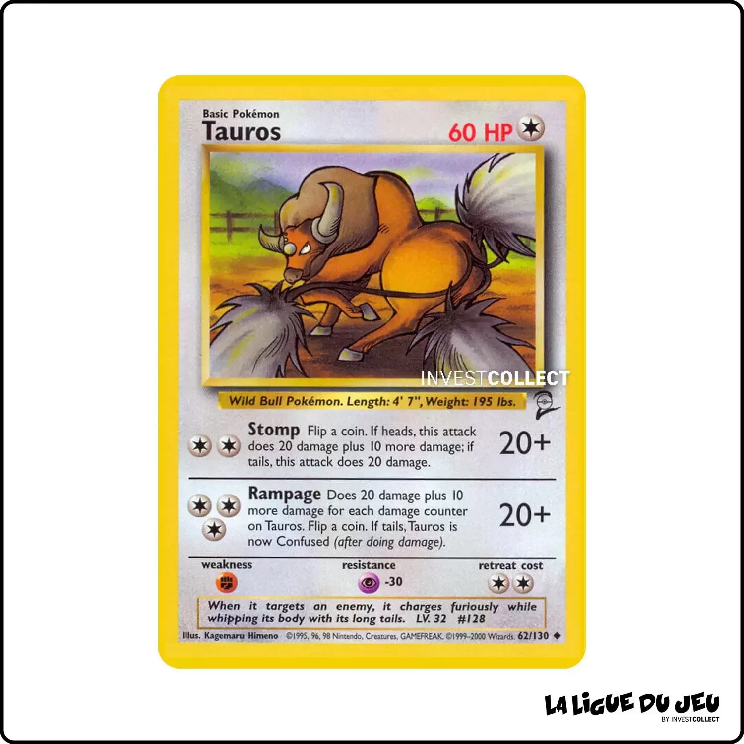 Peu commune - Pokemon - Base Set 2 - Tauros 62/130 Wizards - 1