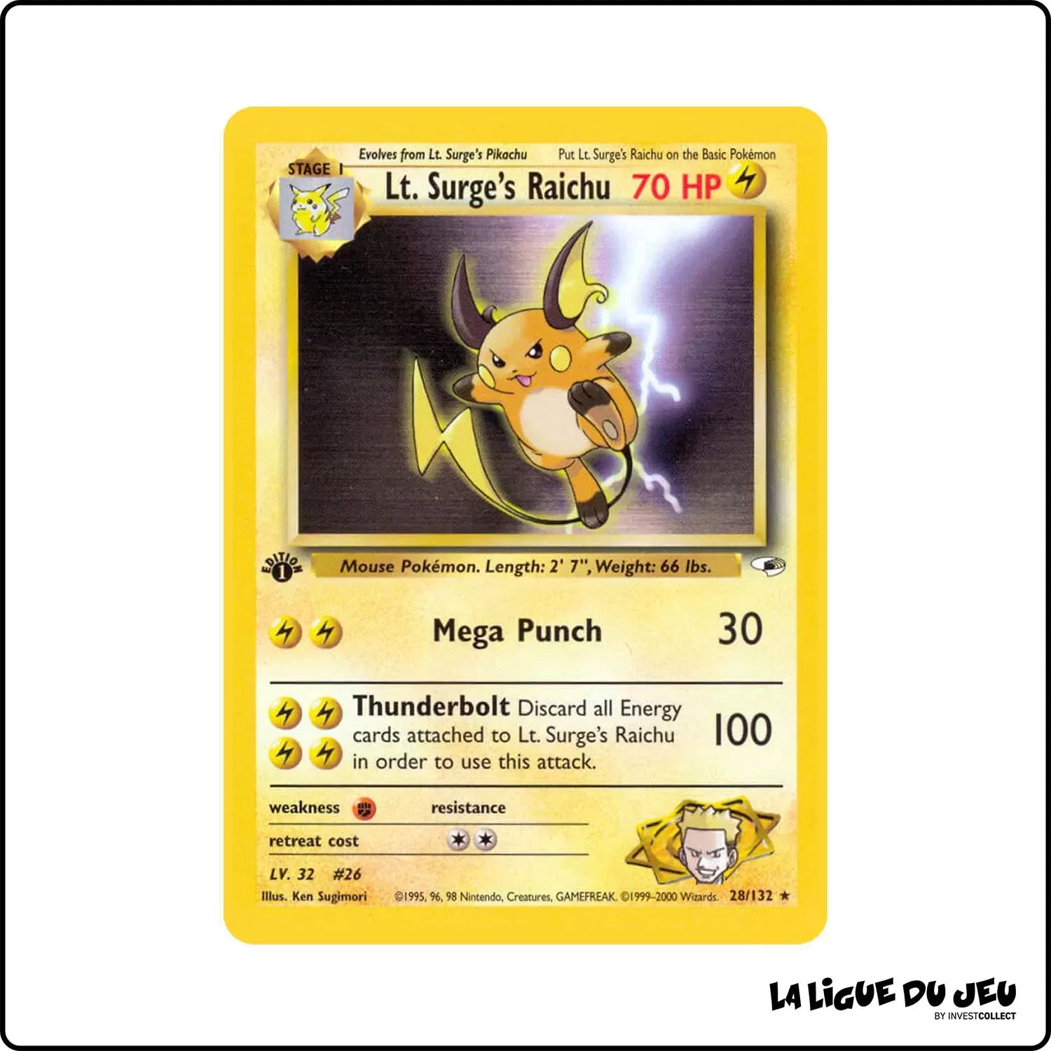 Rare - Pokemon - Gym Heroes - Lt. Surge's Raichu 28/132 Wizards - 1