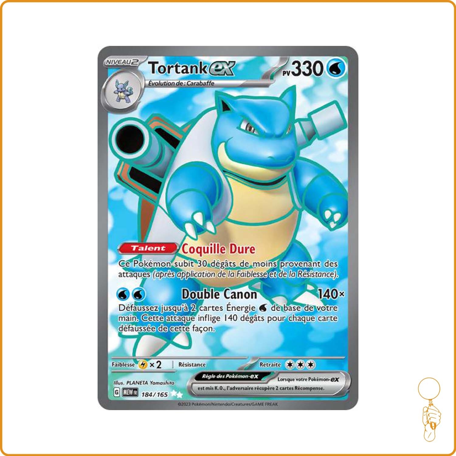 carte pokemon Tortank acier inoxydable doré + cadre + chevalet