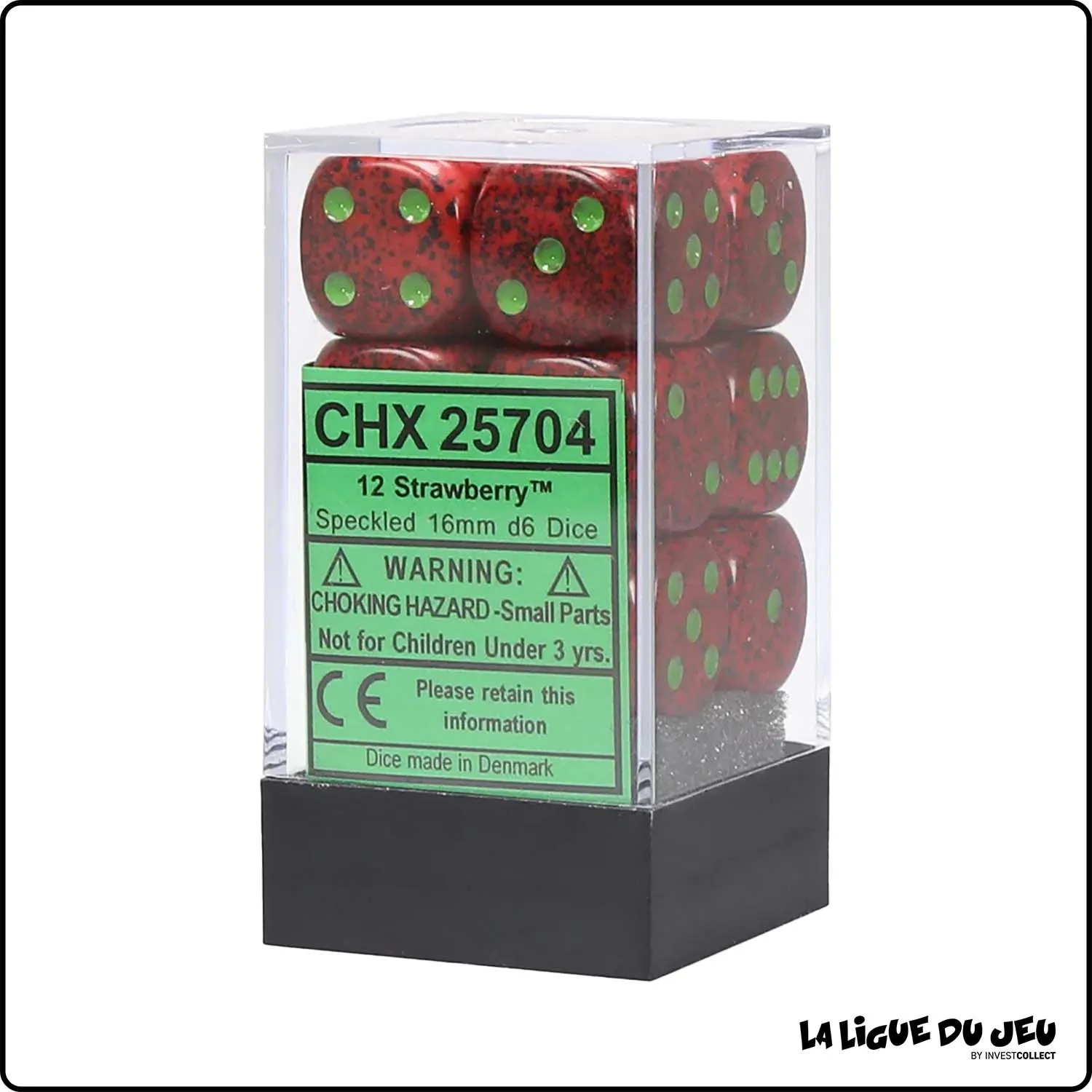 Dés - Chessex - Set de 12 Dés à 6 faces - 16 mm - Stealth - Granite - Rouge/Vert