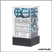 Dés - Chessex - Set de 12 Dés à 6 faces - 16 mm - Stealth - Gemini - Acier-Sarcelle/Blanc