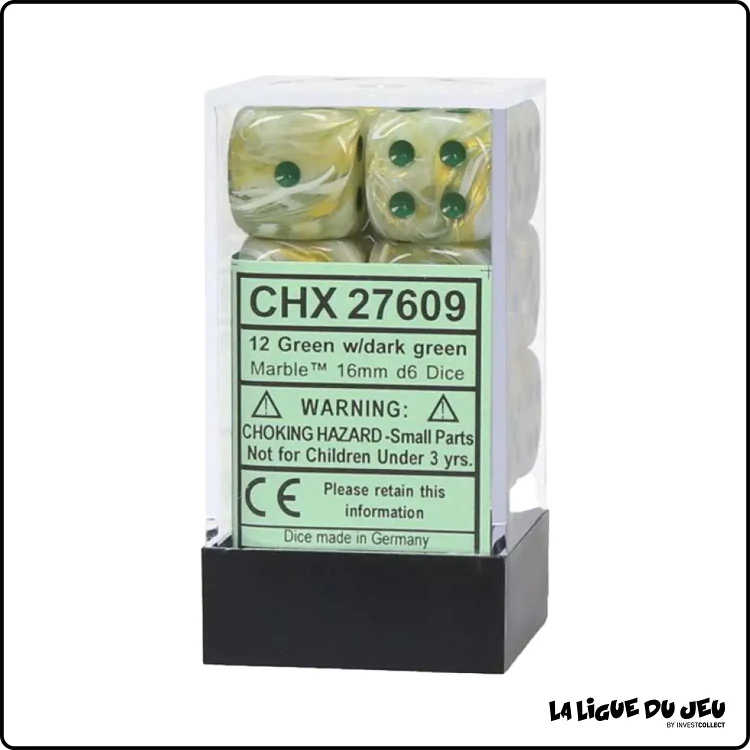 Dés - Chessex - Set de 12 Dés à 6 faces - 16 mm - Stealth -  Marble - Vert/Vert Foncé