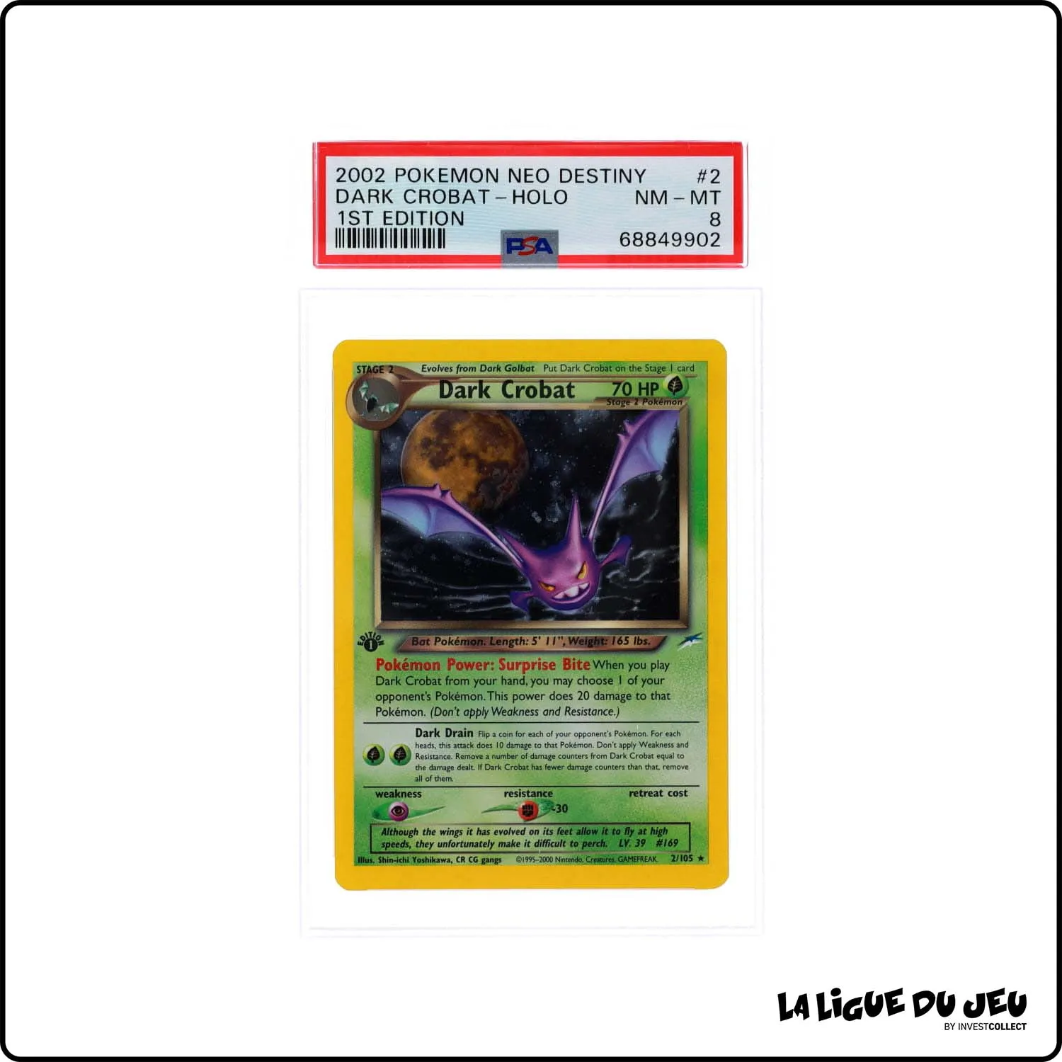 Holo - Pokemon - Neo Destiny - Dark Crobat 2/105 - 1er Edition - PSA 8 - Anglais