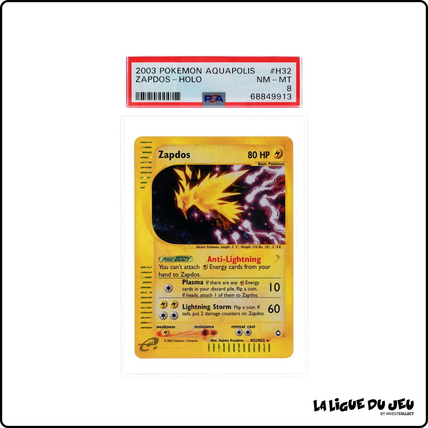 Holo - Pokemon - Aquapolis - Zapdos H32/H32 - PSA 8 - Anglais