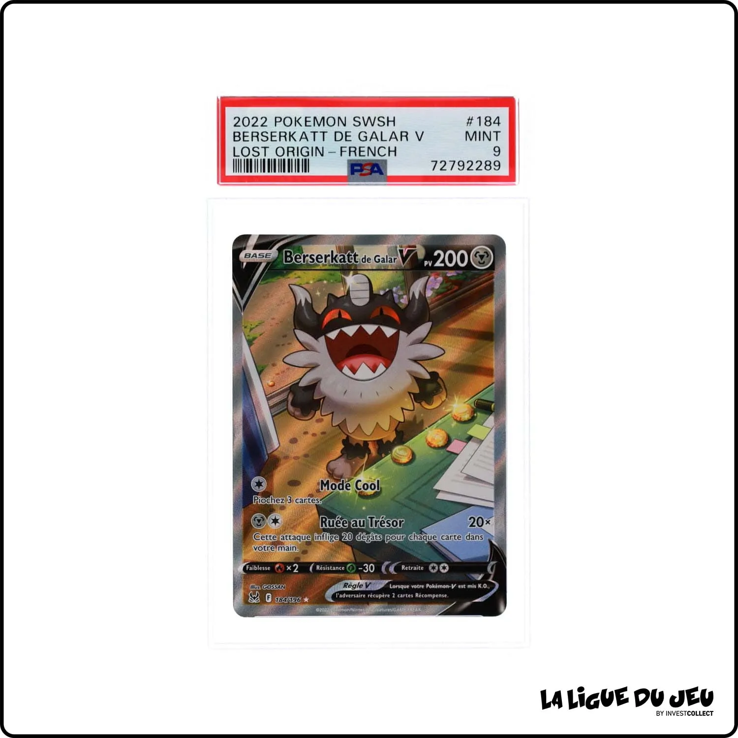 Ultra - Pokemon - Origine Perdue - Berserkatt de Galar V 184/196 - PSA 9 - Français