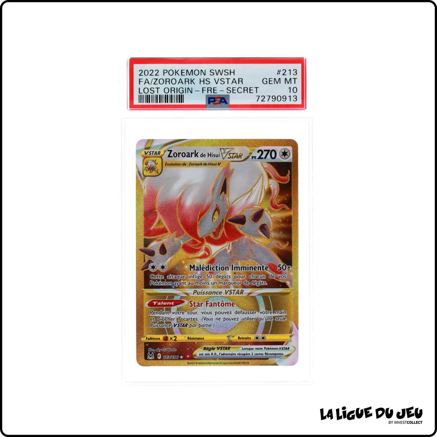 Secrete - Pokemon - Origine Perdue - Zoroark de Hisui Vstar 213/196 - PSA 10 - Français