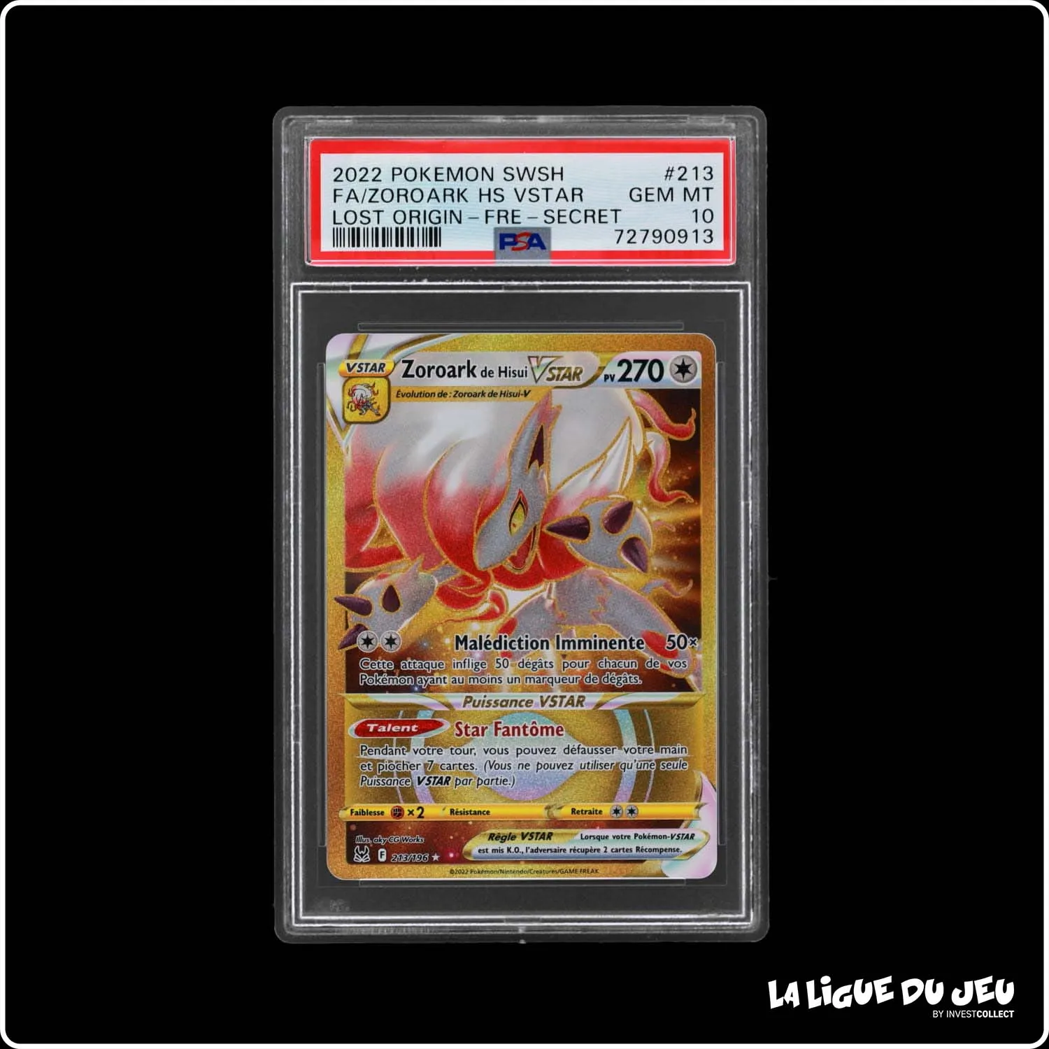 Secrete - Pokemon - Origine Perdue - Zoroark de Hisui Vstar 213/196 - PSA 10 - Français