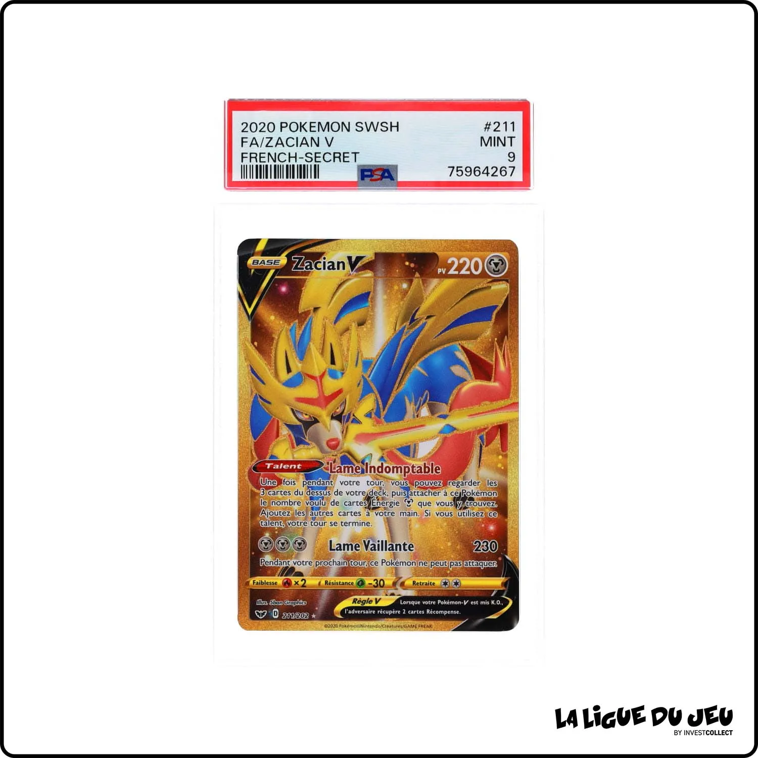 Secrete - Pokemon - Épée et Bouclier de Base - Zacian V 211/202 - PSA 9 - Français