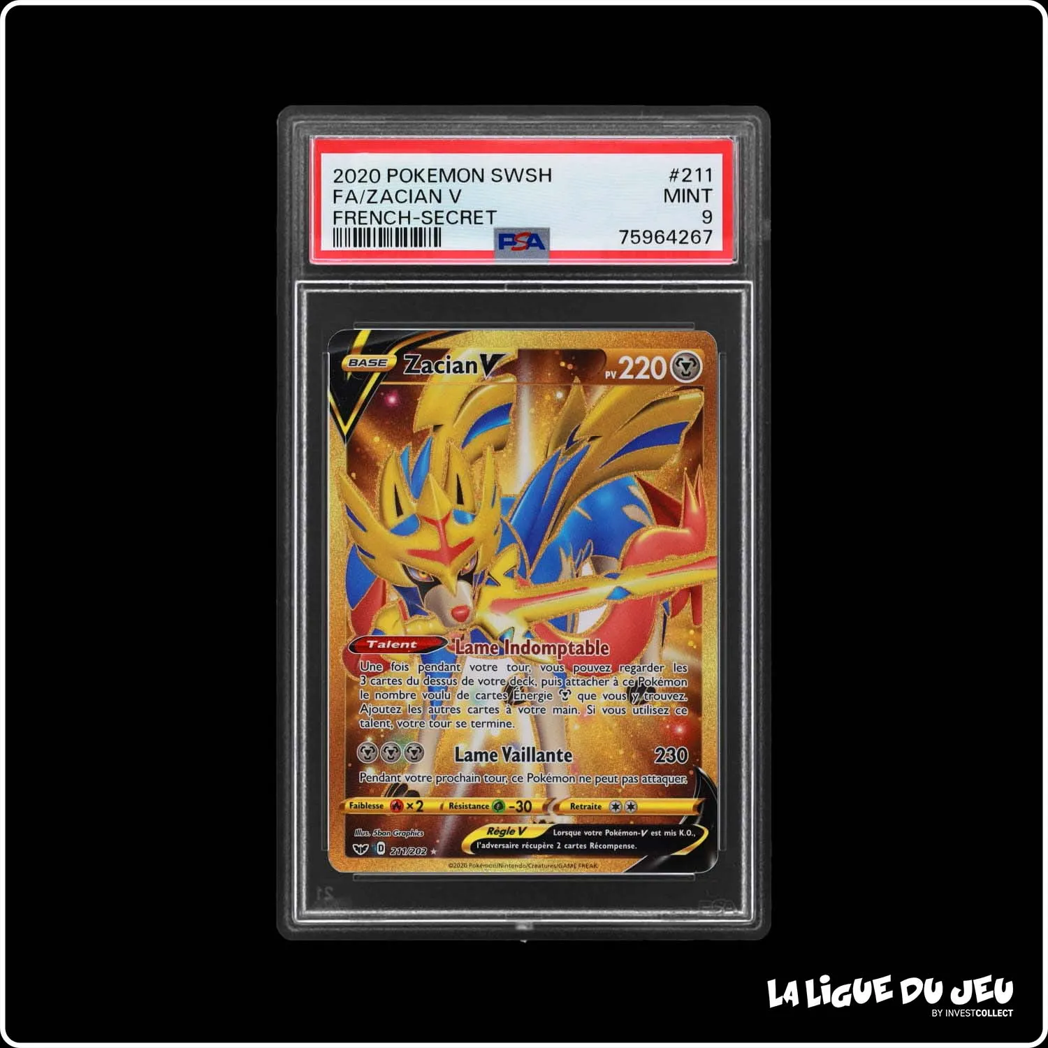 Secrete - Pokemon - Épée et Bouclier de Base - Zacian V 211/202 - PSA 9 - Français