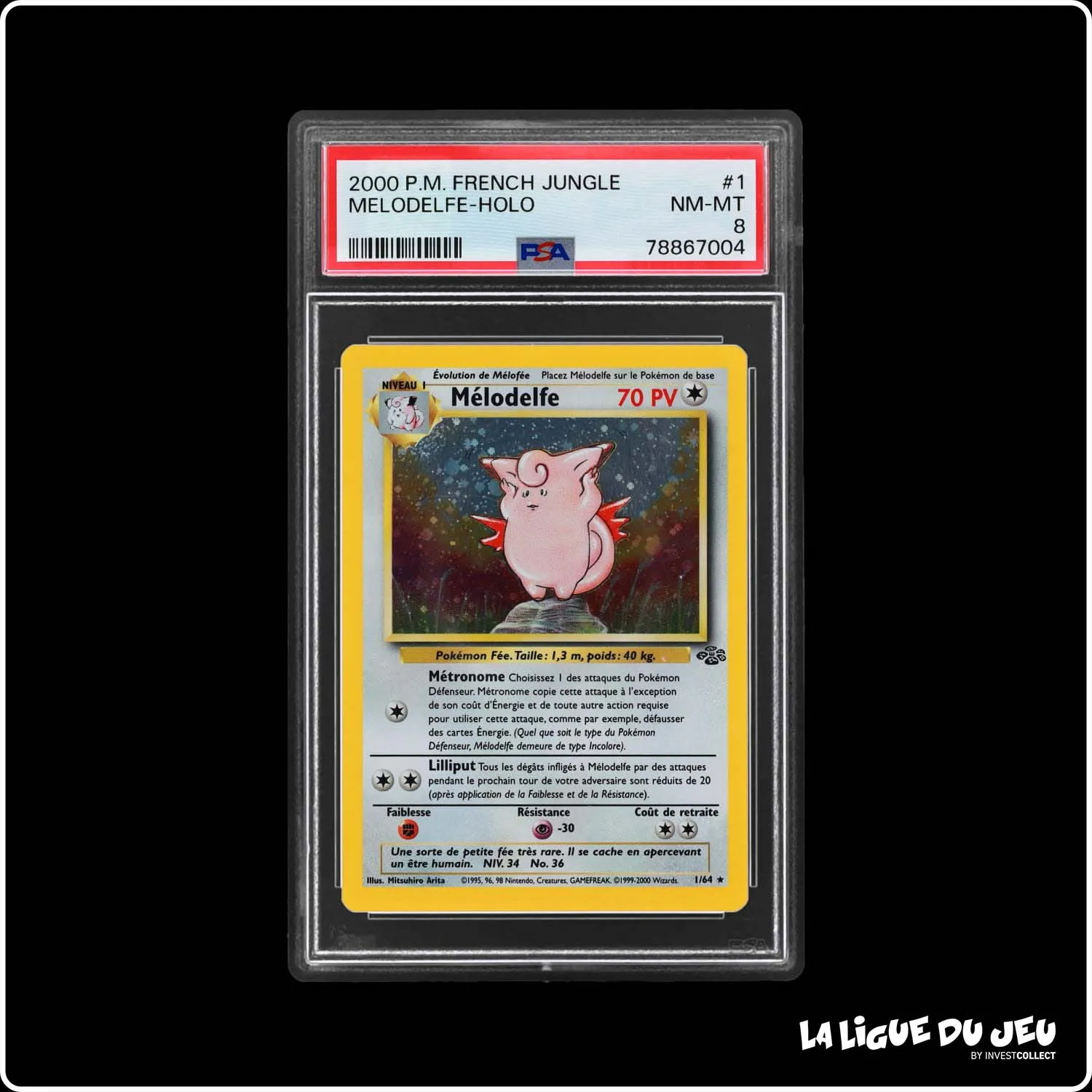 Holo - Pokemon - Jungle - Mélodelfe 1/64 - Unlimited - PSA 8 - Français