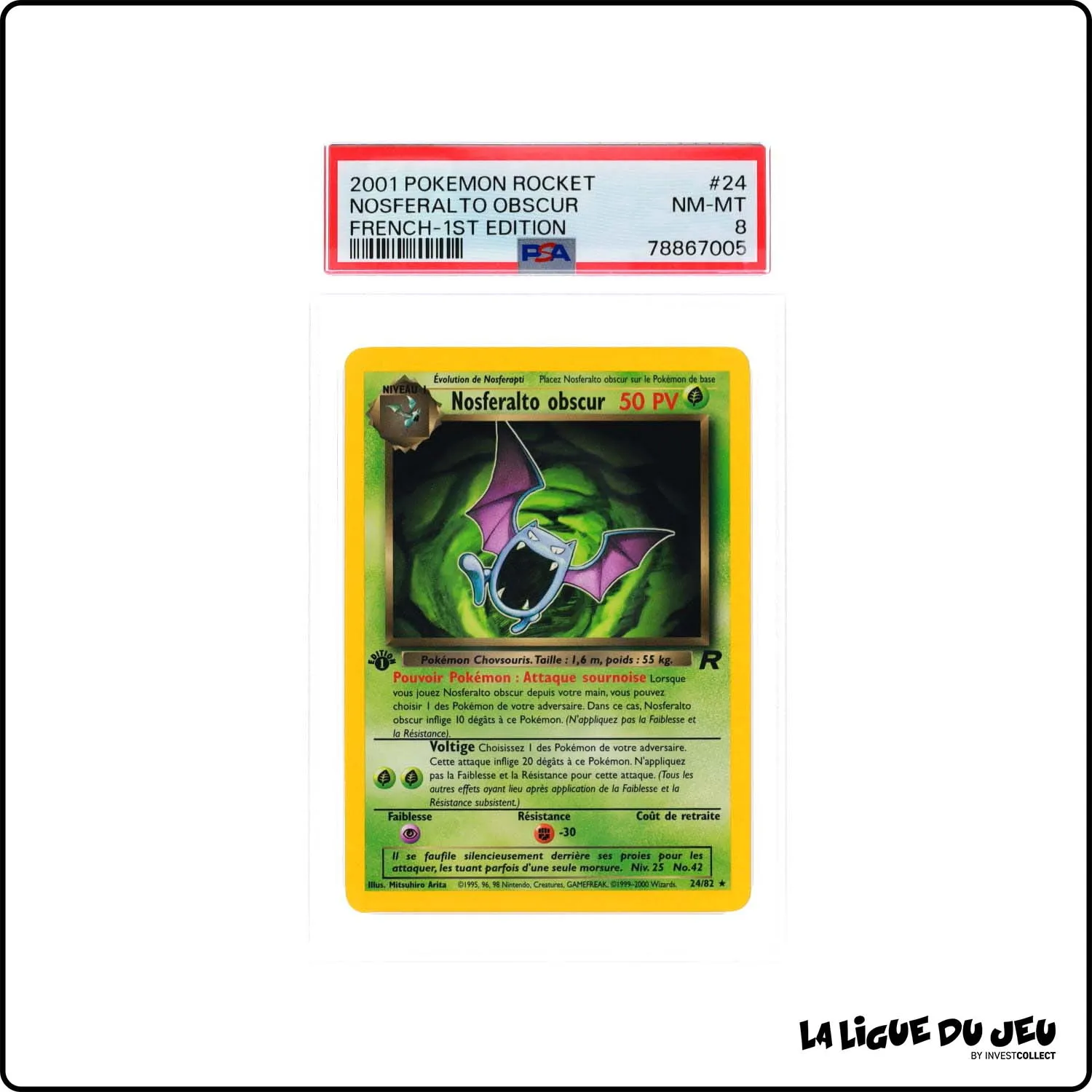 Rare - Pokemon - Team Rocket - Nosferalto obscur 24/82 - 1er édition - PSA 8 - Français