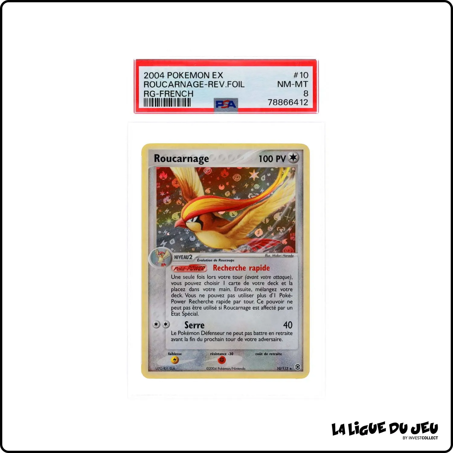 Holo - Pokemon - Rouge Feu Vert Feuille - Roucarnage 10/112 - Reverse foil - PSA 8 - Français