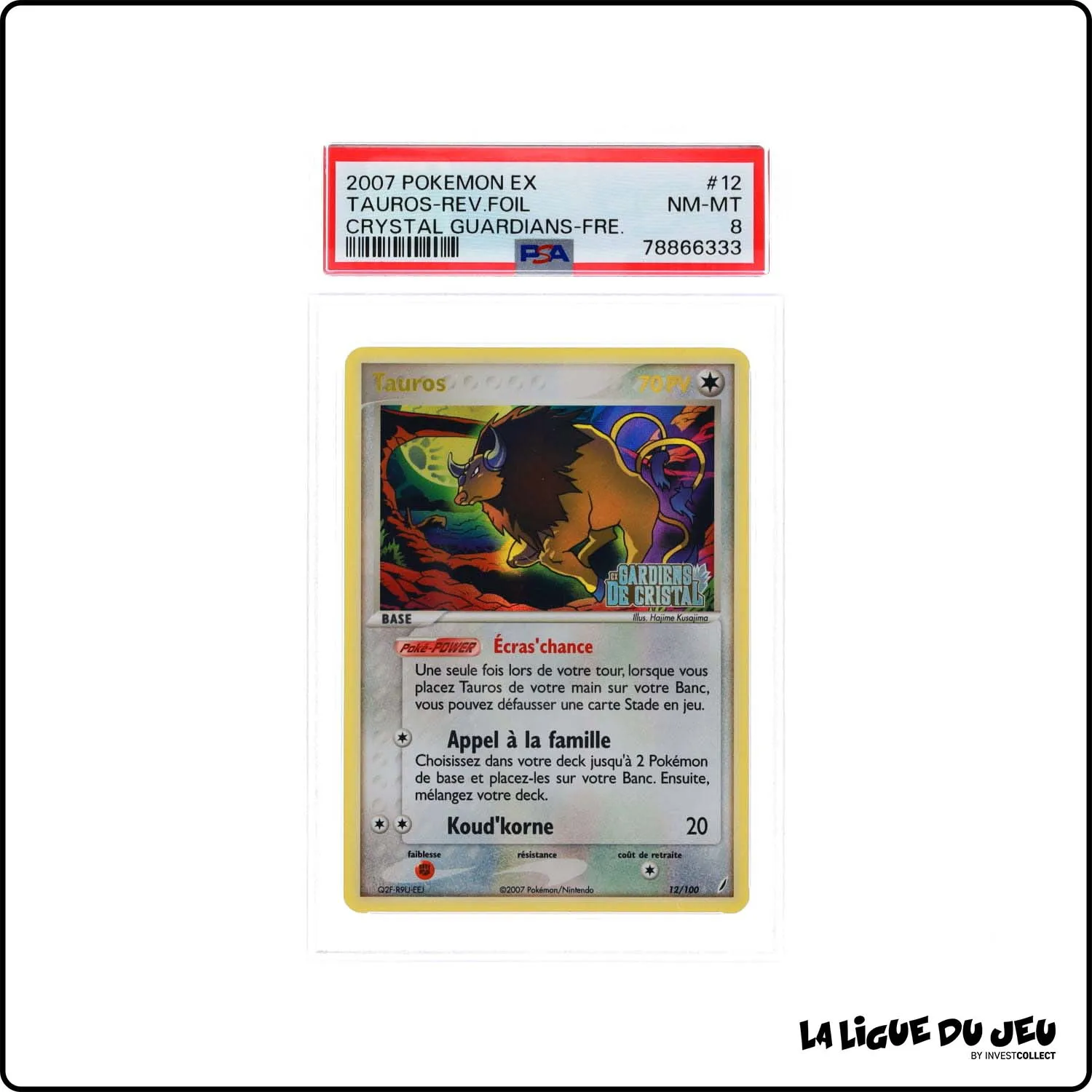 Holo - Pokemon - Gardiens de Cristal - Tauros 12/100 - Reverse Foil - PSA 8 - Français