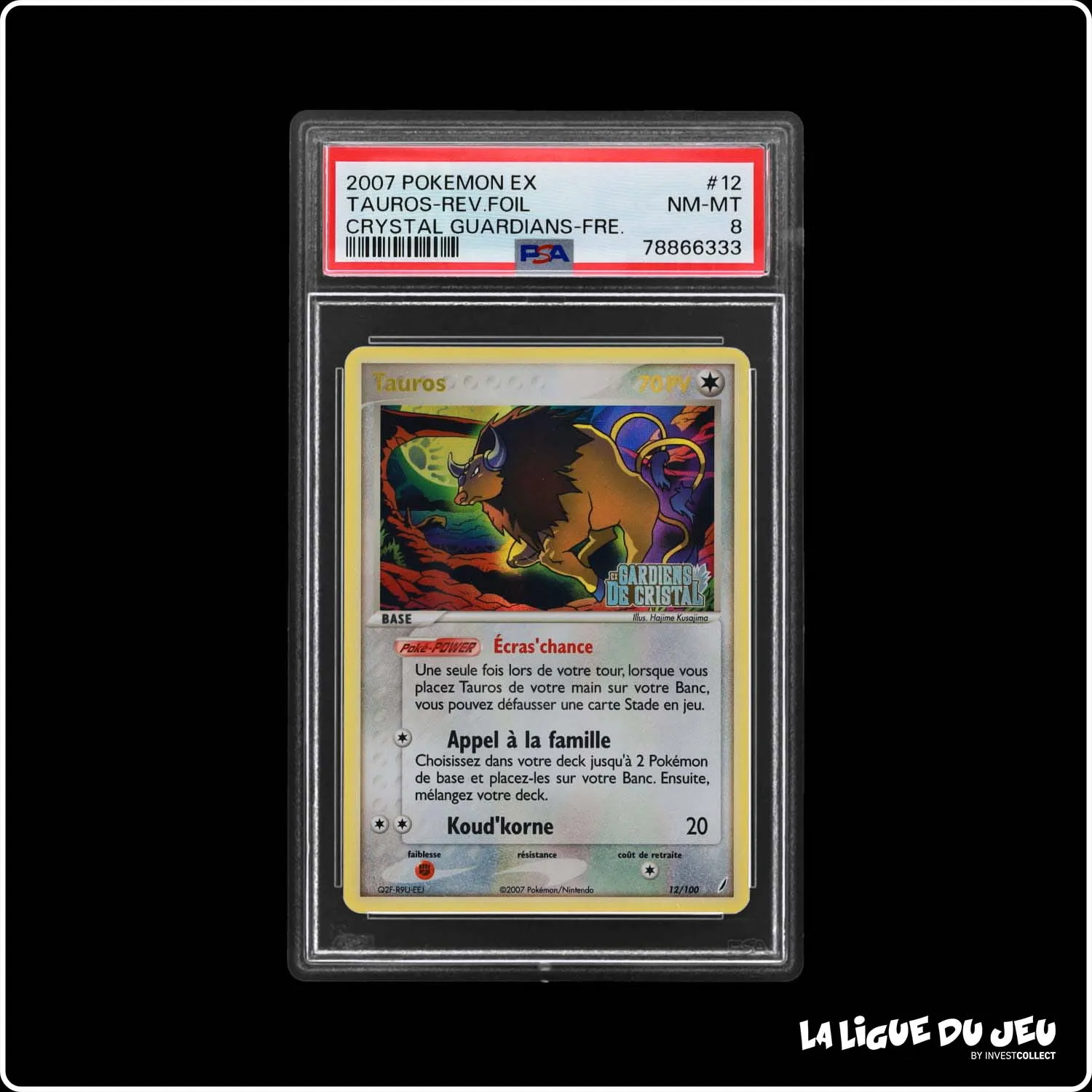 Holo - Pokemon - Gardiens de Cristal - Tauros 12/100 - Reverse Foil - PSA 8 - Français