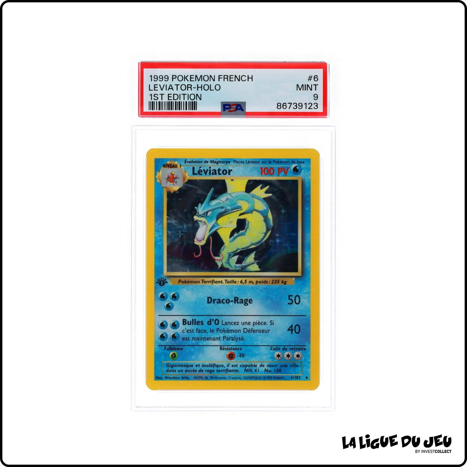 Holo - Pokemon - Set de Base - Léviator - 6/102 - 1er édition - PSA 9 - Français