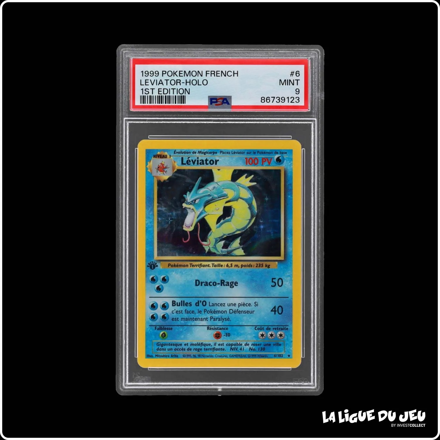 Holo - Pokemon - Set de Base - Léviator - 6/102 - 1er édition - PSA 9 - Français