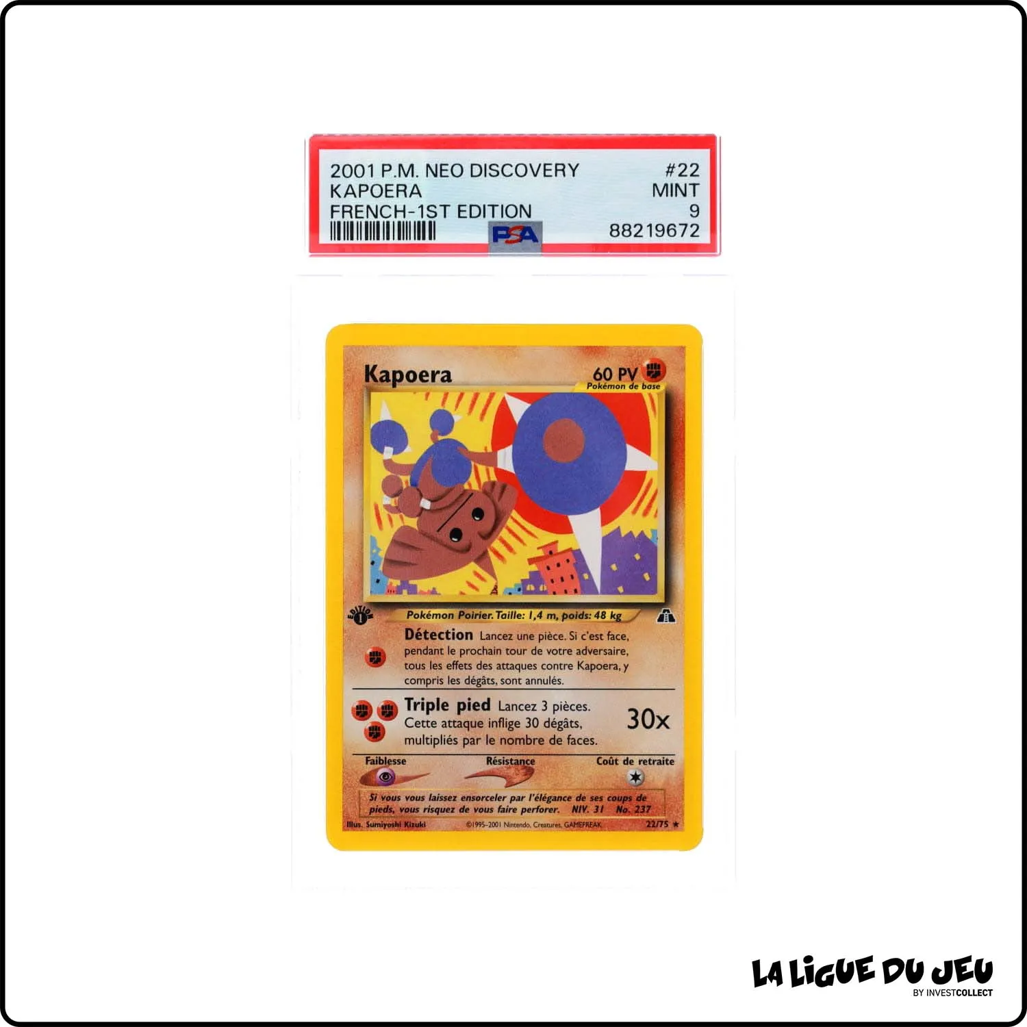 Rare - Pokemon - Neo Discovery - Kapoera - 22/75 - 1er édition - PSA 9 - Français