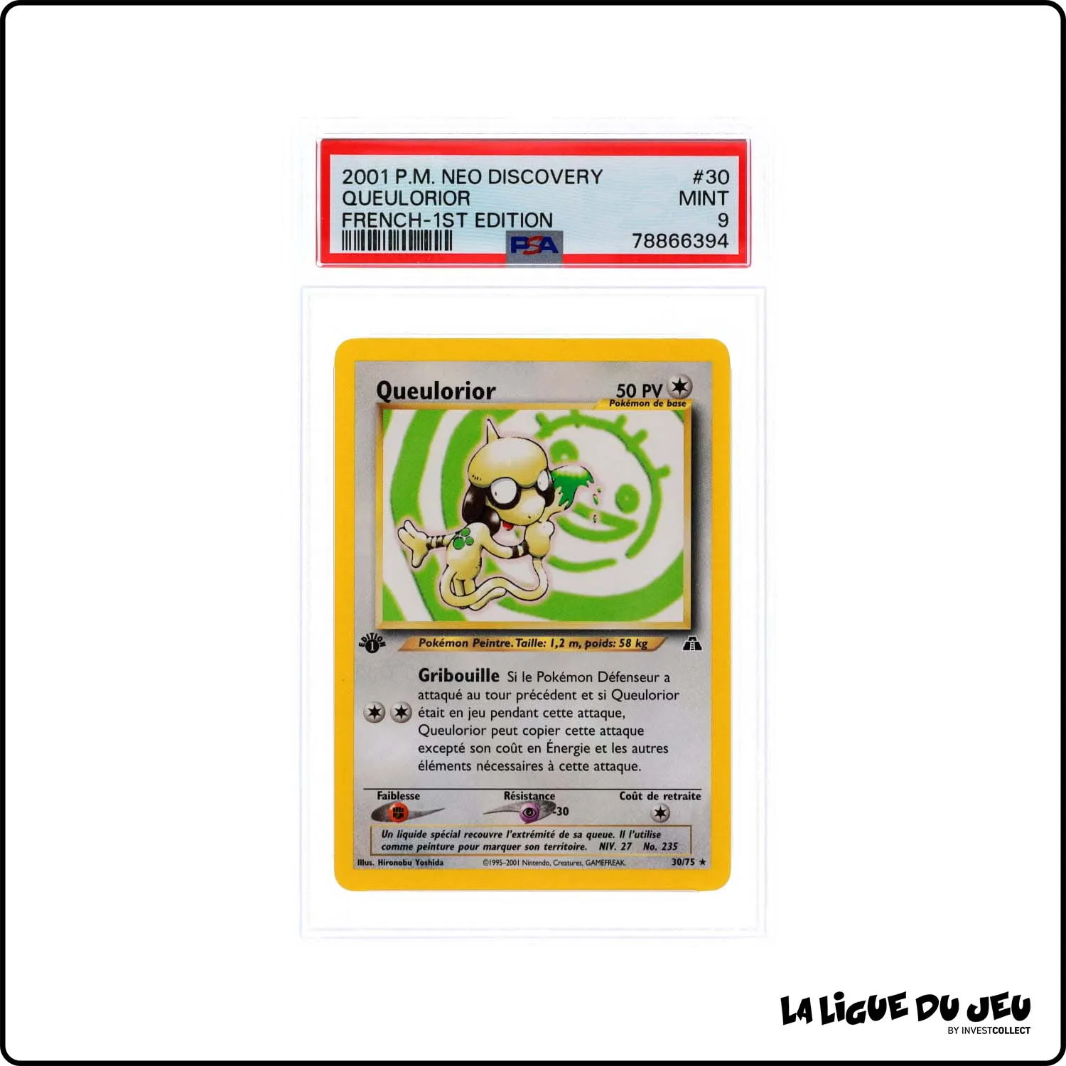 Rare - Pokemon - Neo Discovery - Queulorior - 30/75 - 1er édition - PSA 9 - Français