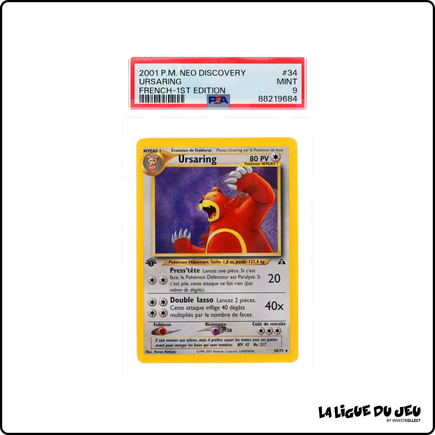 Rare - Pokemon - Neo Discovery - Ursaring - 34/75 - 1er édition - PSA 9 - Français