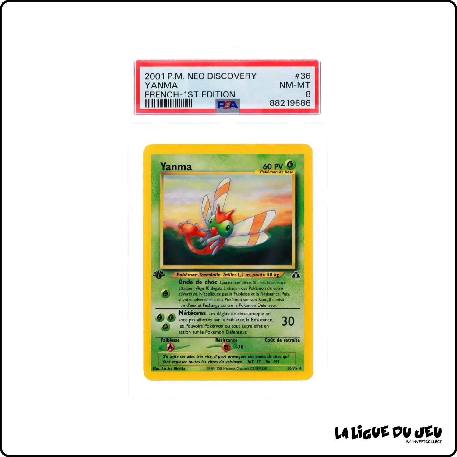 Rare - Pokemon - Neo Discovery - Yanma - 36/75 - 1er édition - PSA 8 - Français