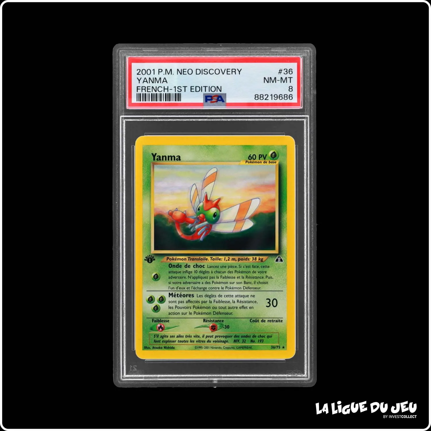 Rare - Pokemon - Neo Discovery - Yanma - 36/75 - 1er édition - PSA 8 - Français