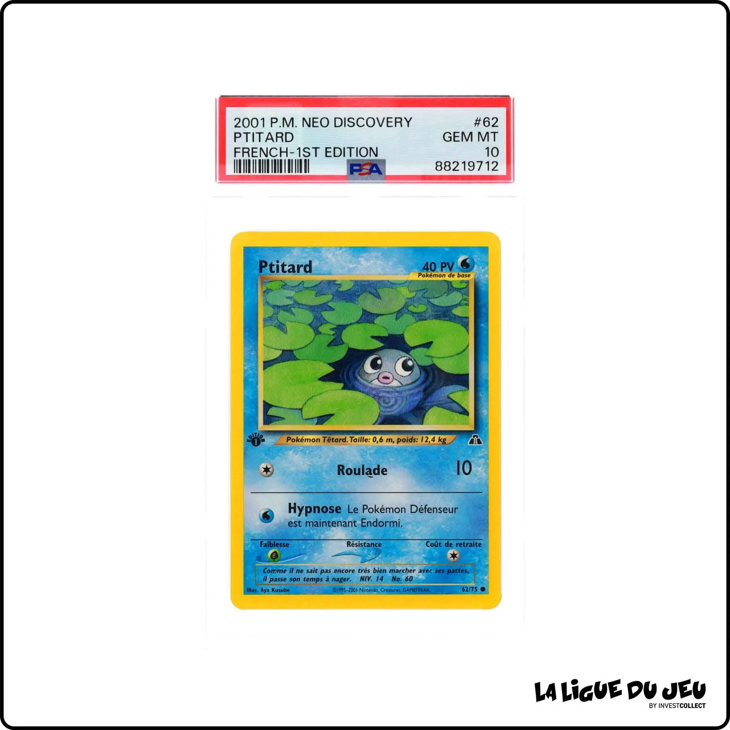 Commune - Pokemon - Neo Discovery - Ptitard - 62/75 - 1er édition - PSA 10 - Français