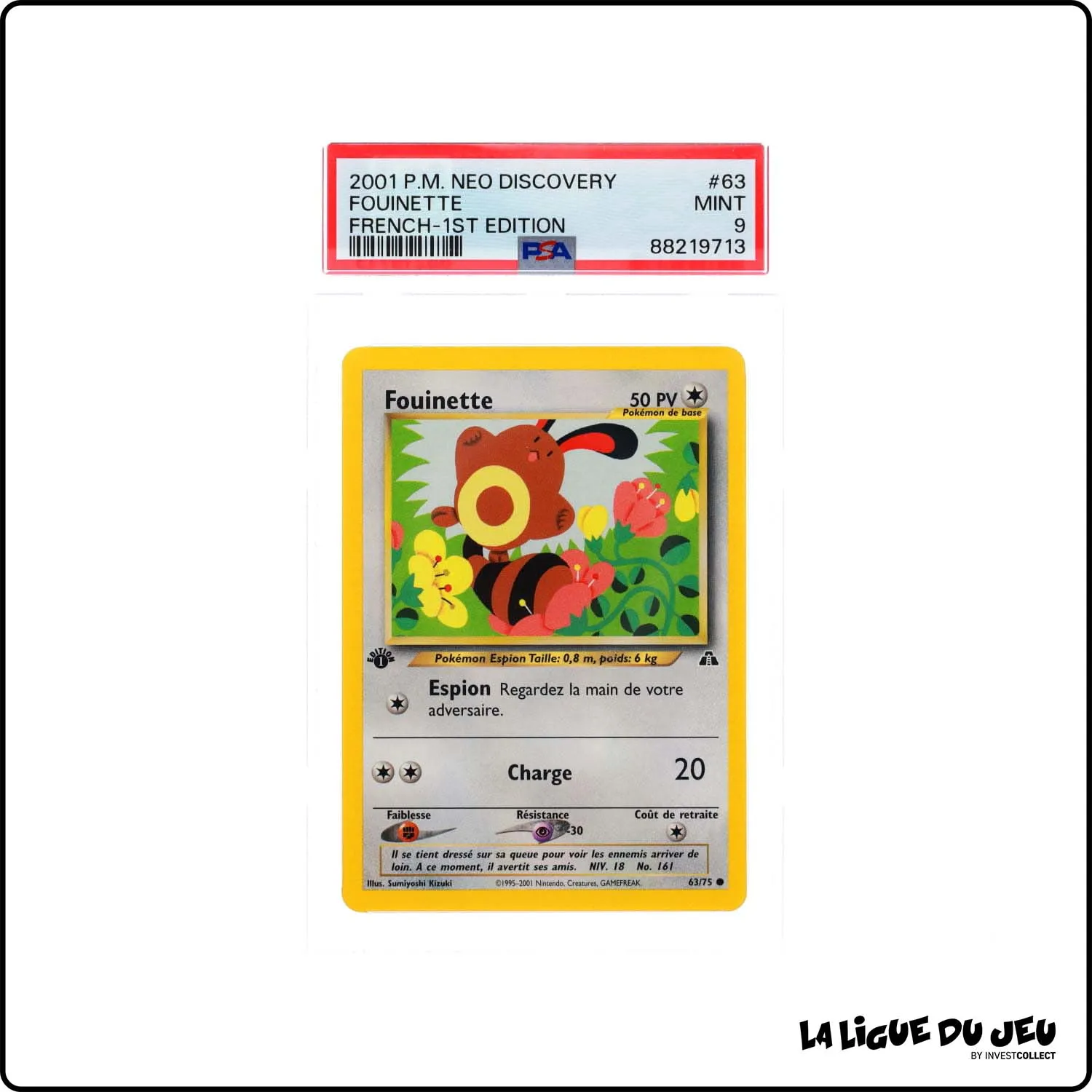 Commune - Pokemon - Neo Discovery - Fouinette - 63/75 - 1er édition - PSA 9 - Français