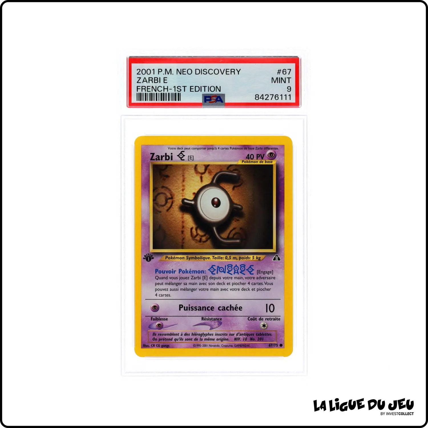 Commune - Pokemon - Neo Discovery - Zarbi E - 67/75 - 1er édition - PSA 9 - Français