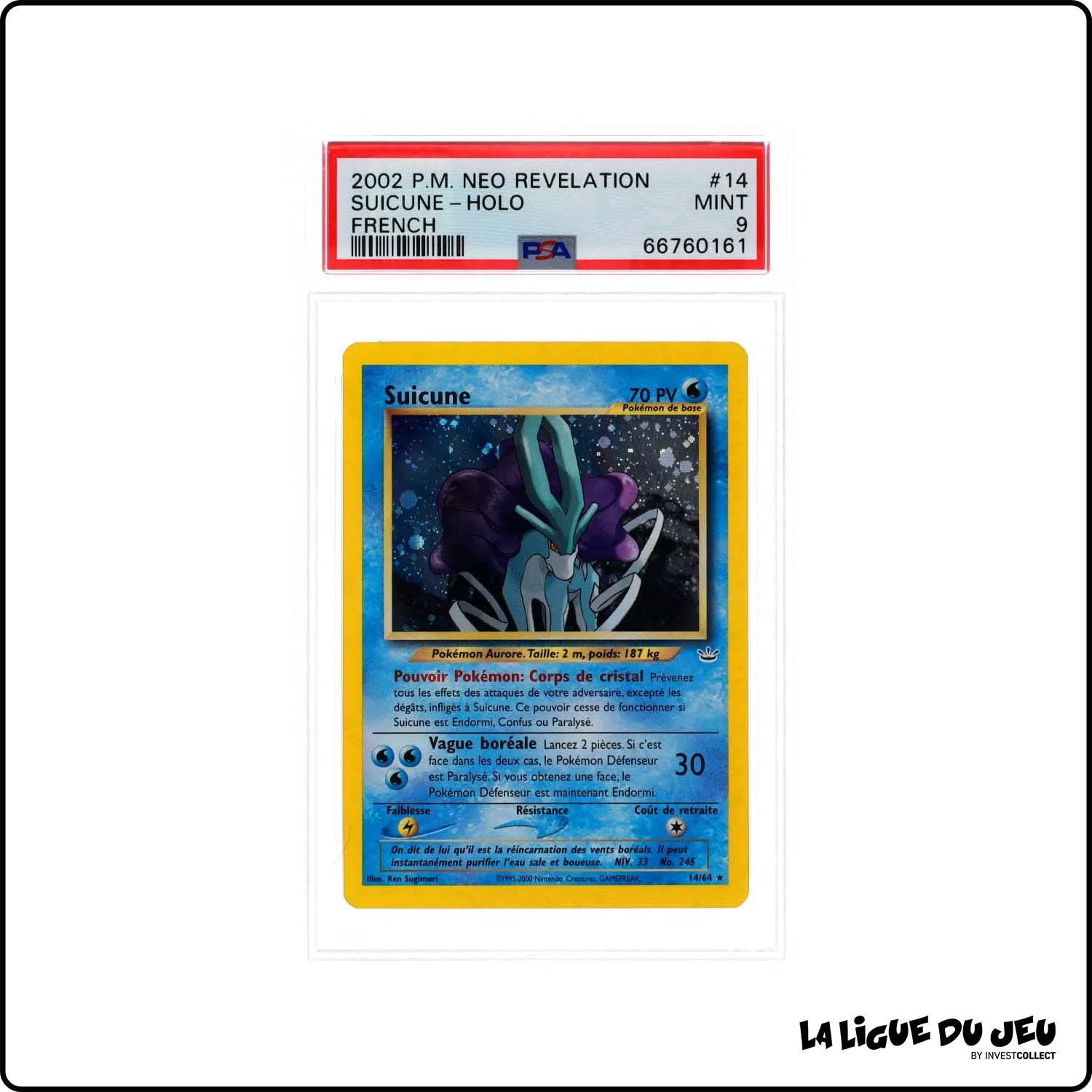 Holo - Pokemon - Neo Révélation - Suicune - 14/64 - Unlimited - PSA 9 - Français