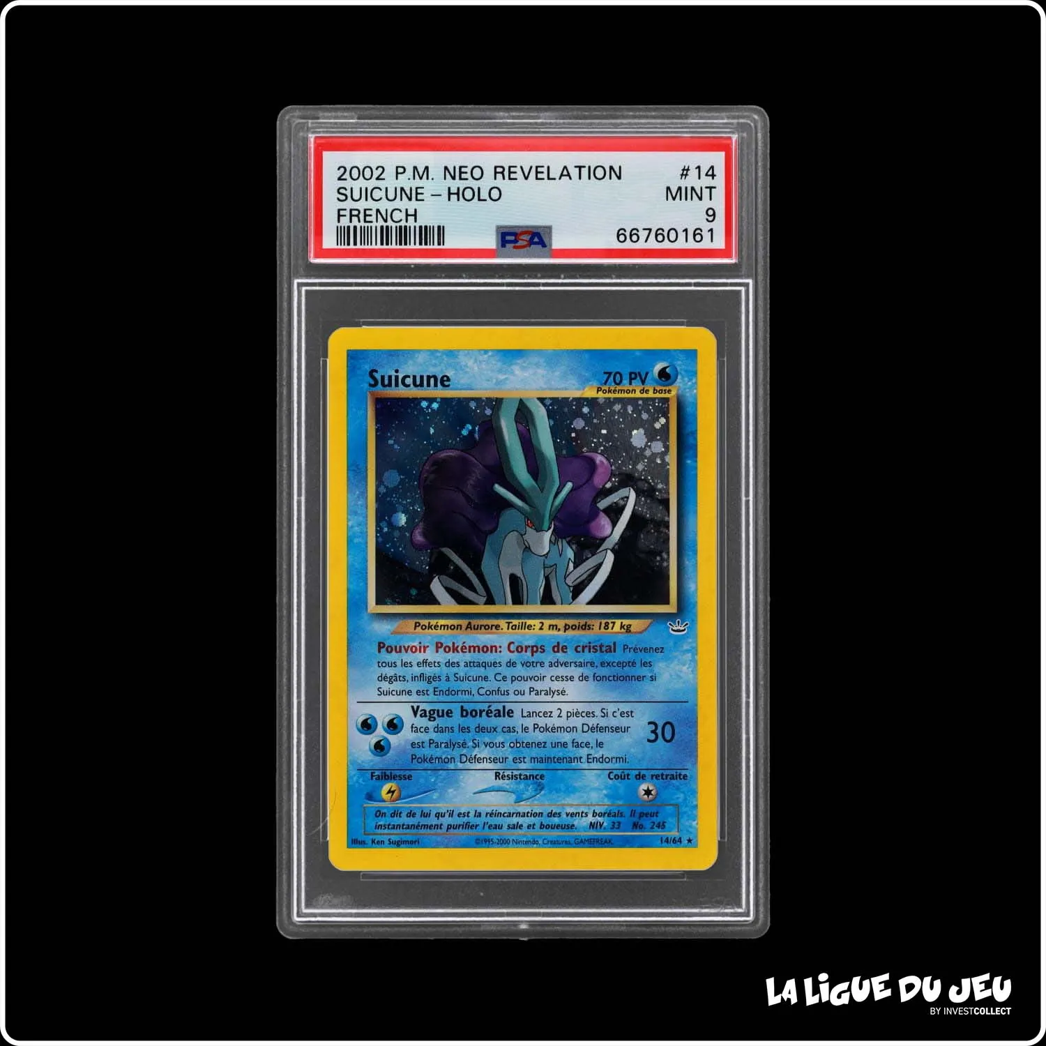 Holo - Pokemon - Neo Révélation - Suicune - 14/64 - Unlimited - PSA 9 - Français