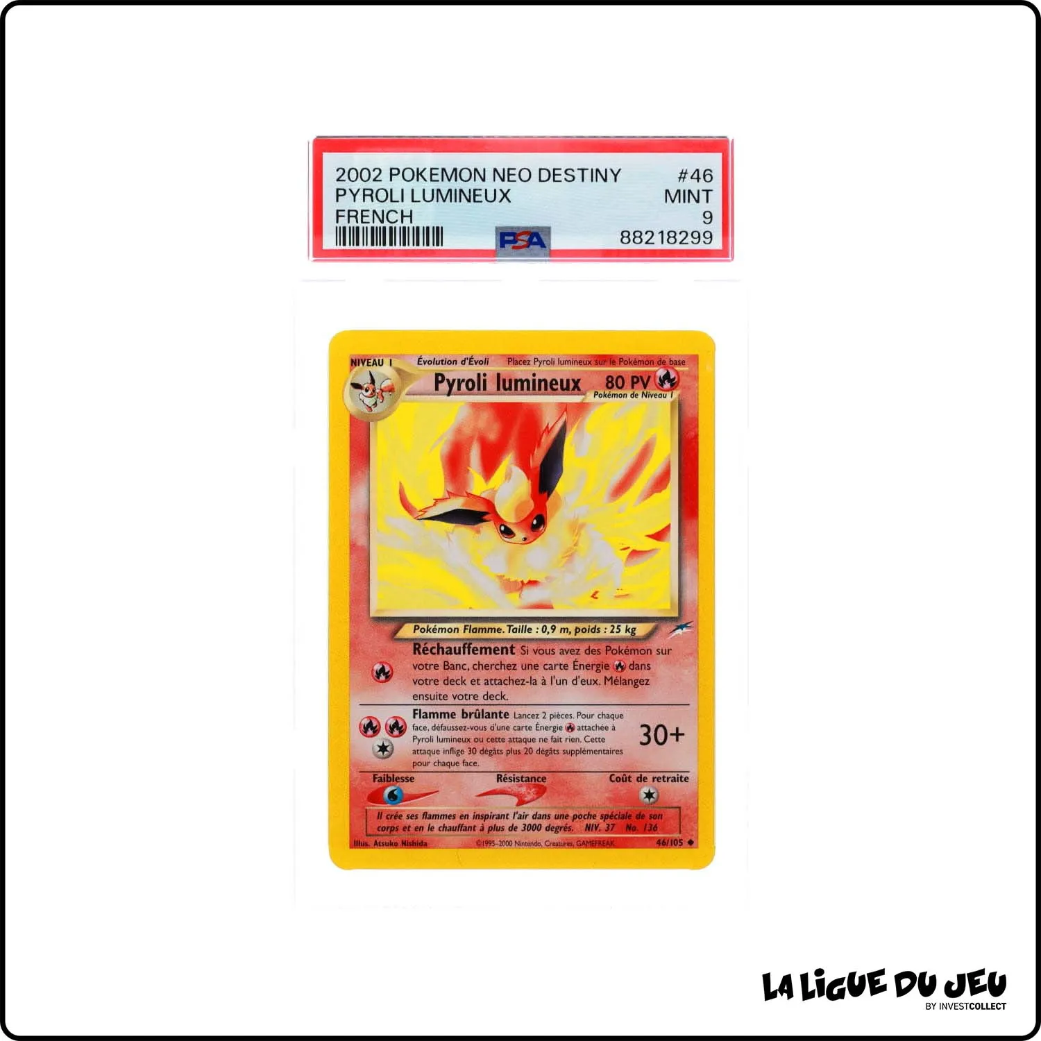 Peu Commune - Pokemon - Neo Destiny - Pyroli Lumineux - 46/105 - Unlimited - PSA 9 - Français