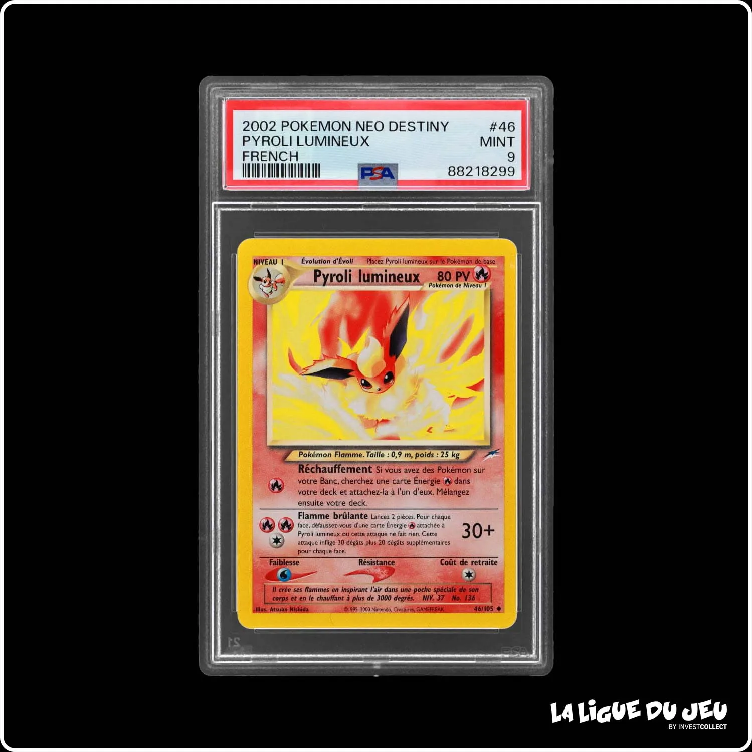 Peu Commune - Pokemon - Neo Destiny - Pyroli Lumineux - 46/105 - Unlimited - PSA 9 - Français