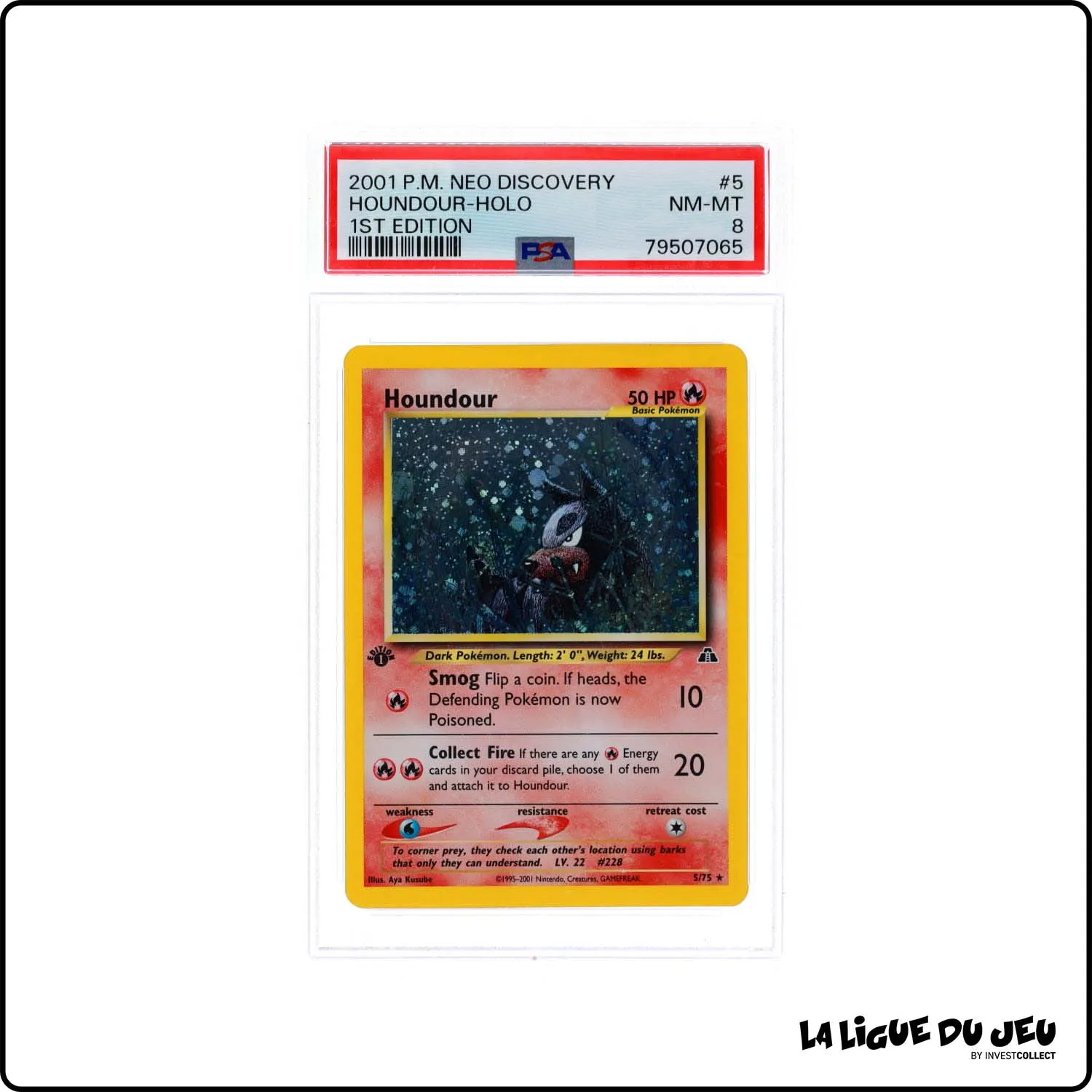 Holo - Pokemon - Neo Discovery - Houndour - 5/75 - 1er édition - PSA 8 - Anglais