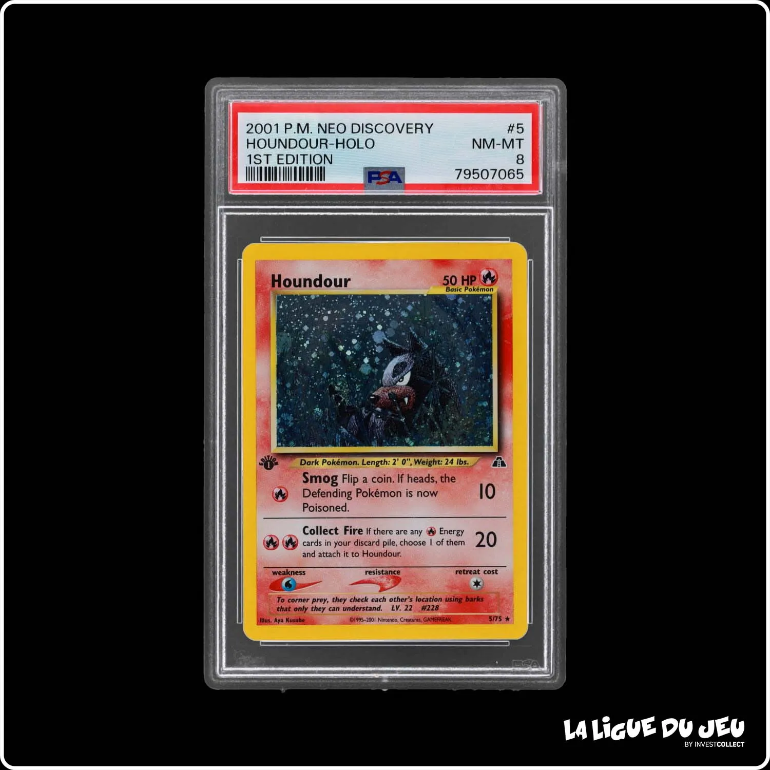 Holo - Pokemon - Neo Discovery - Houndour - 5/75 - 1er édition - PSA 8 - Anglais