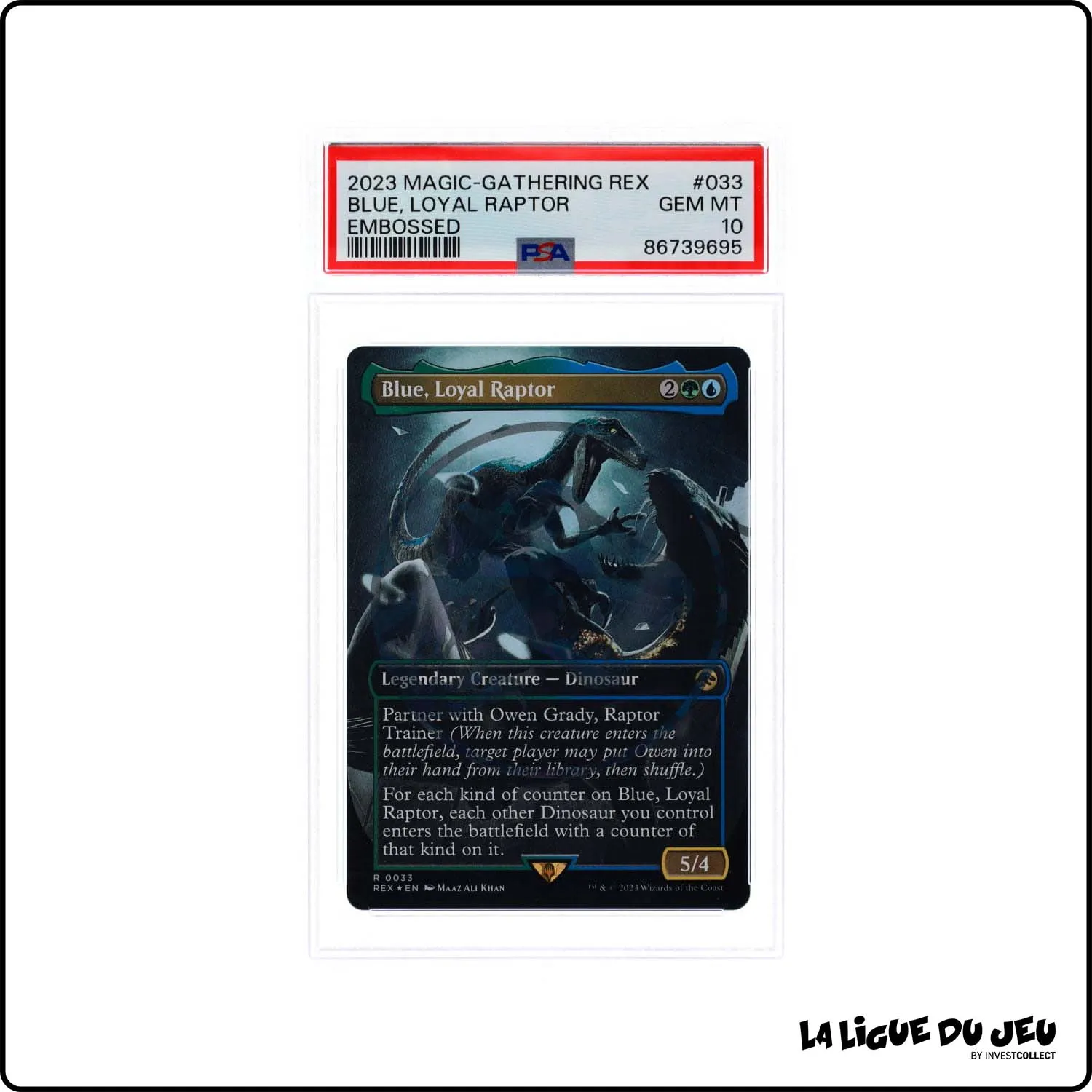 Rare - MTG - Univers Infini Jurassic World - Blue, Loyal Raptor Embossed - 33 - PSA 10 - Anglais