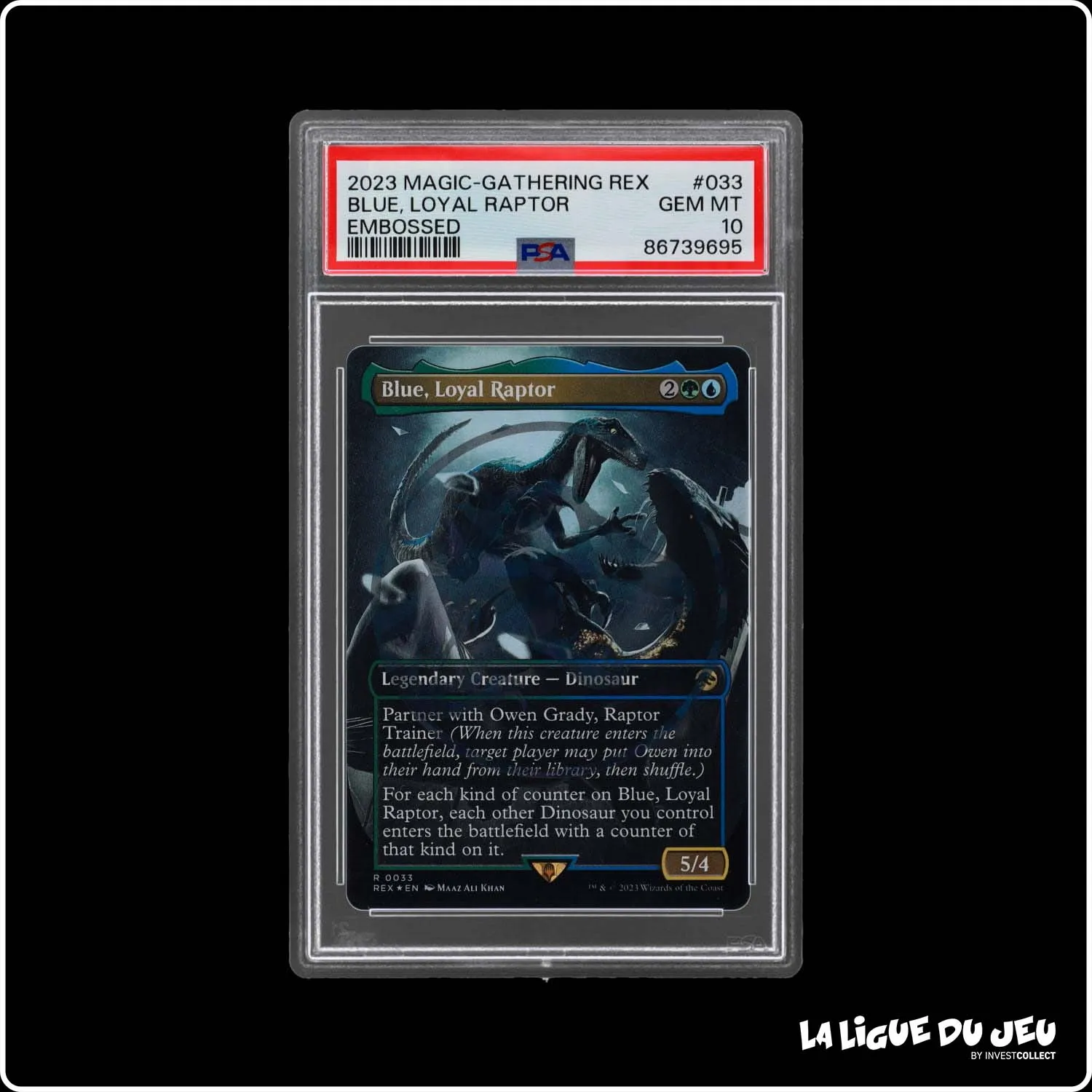 Rare - MTG - Univers Infini Jurassic World - Blue, Loyal Raptor Embossed - 33 - PSA 10 - Anglais