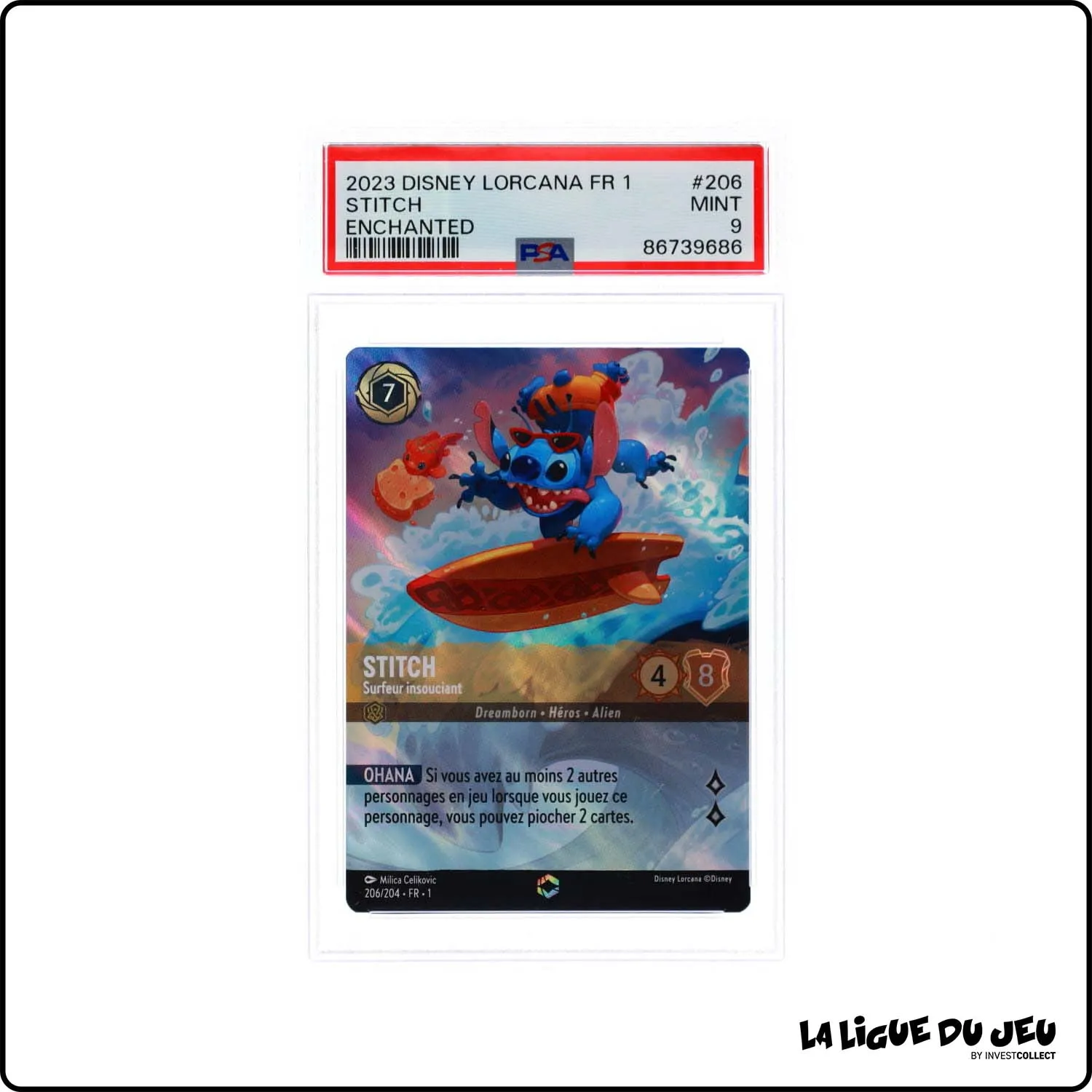 Enchantée - Lorcana - Premier Chapitre - Stitch Surfeur insouciant - 206/204 - PSA 9 - Français