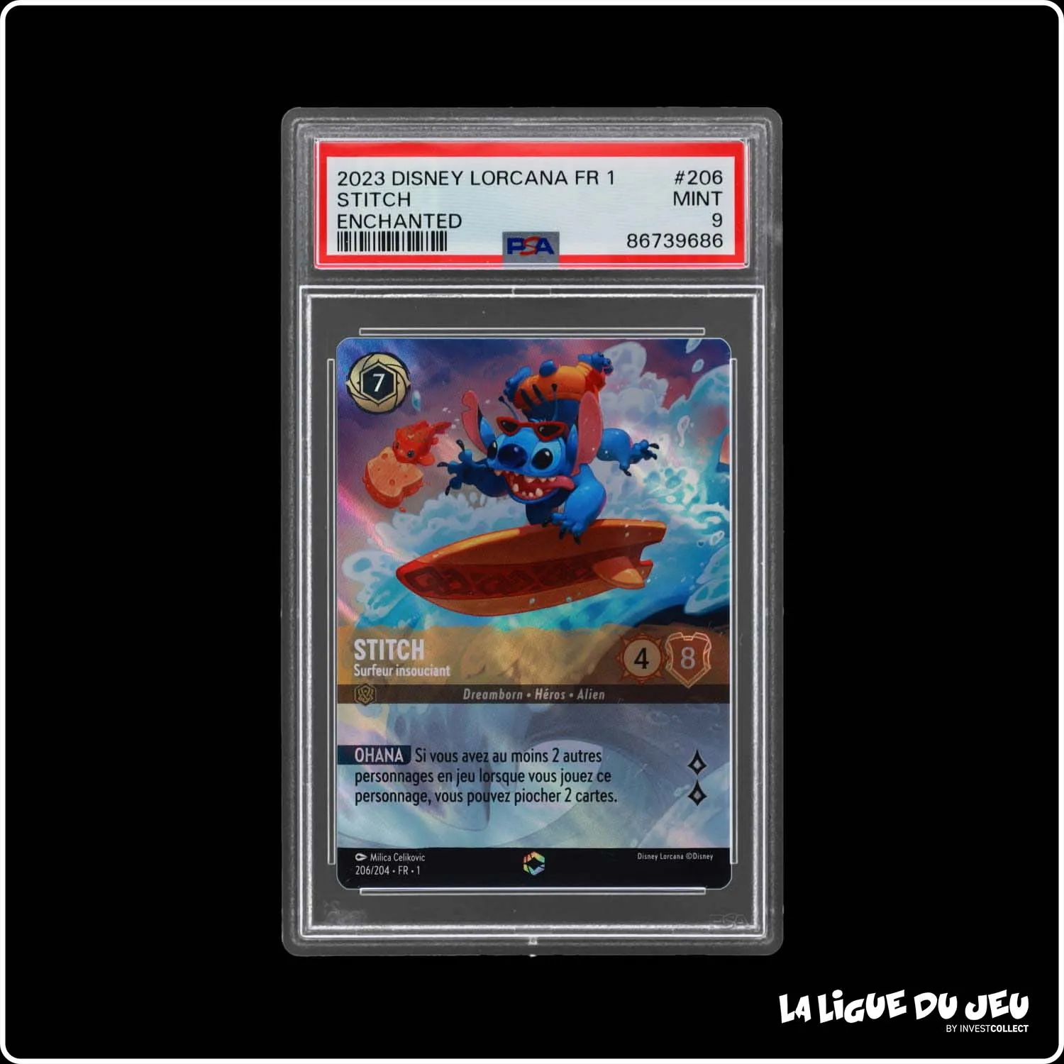 Enchantée - Lorcana - Premier Chapitre - Stitch Surfeur insouciant - 206/204 - PSA 9 - Français