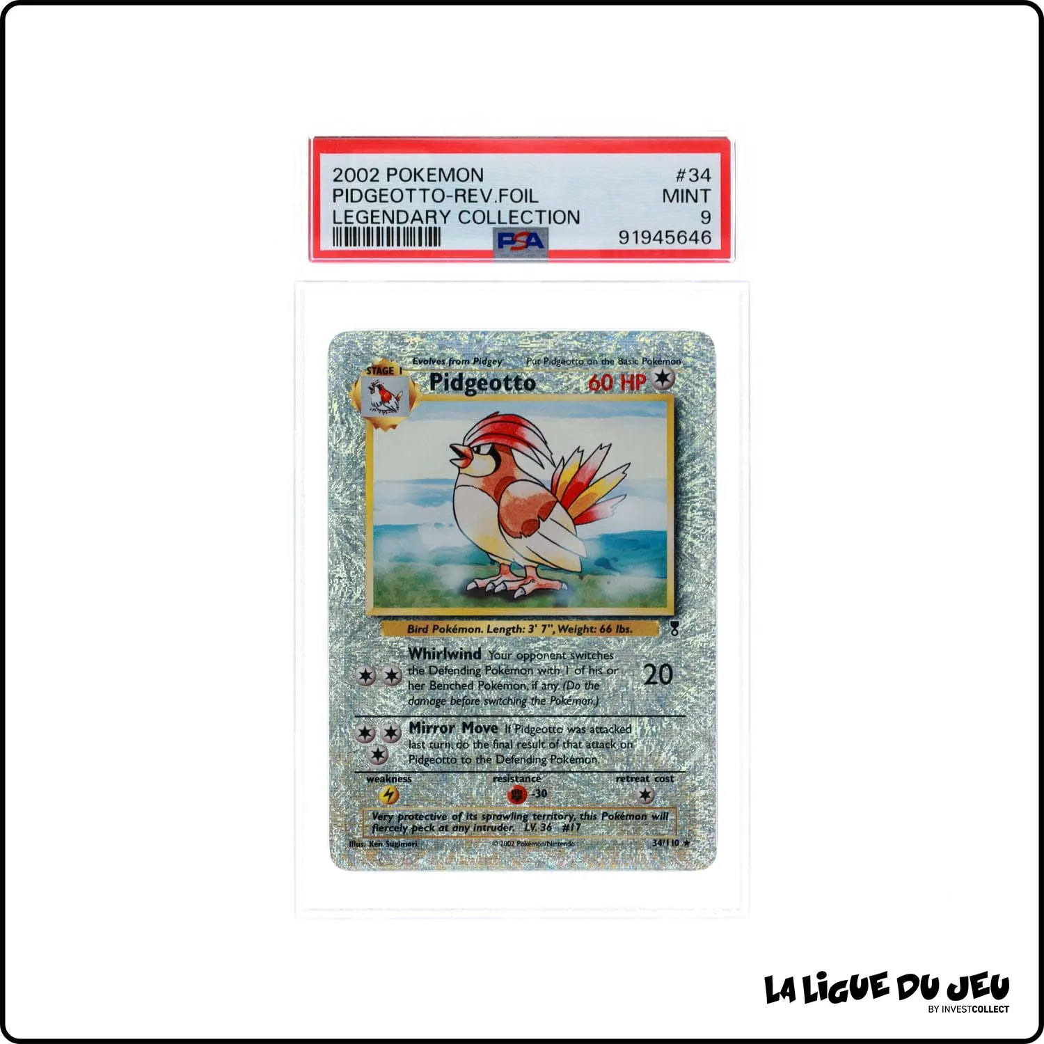 Rare - Pokemon - Legendary Collection - Pidgeotto 34/110 - Reverse Foil - PSA 9 - Anglais