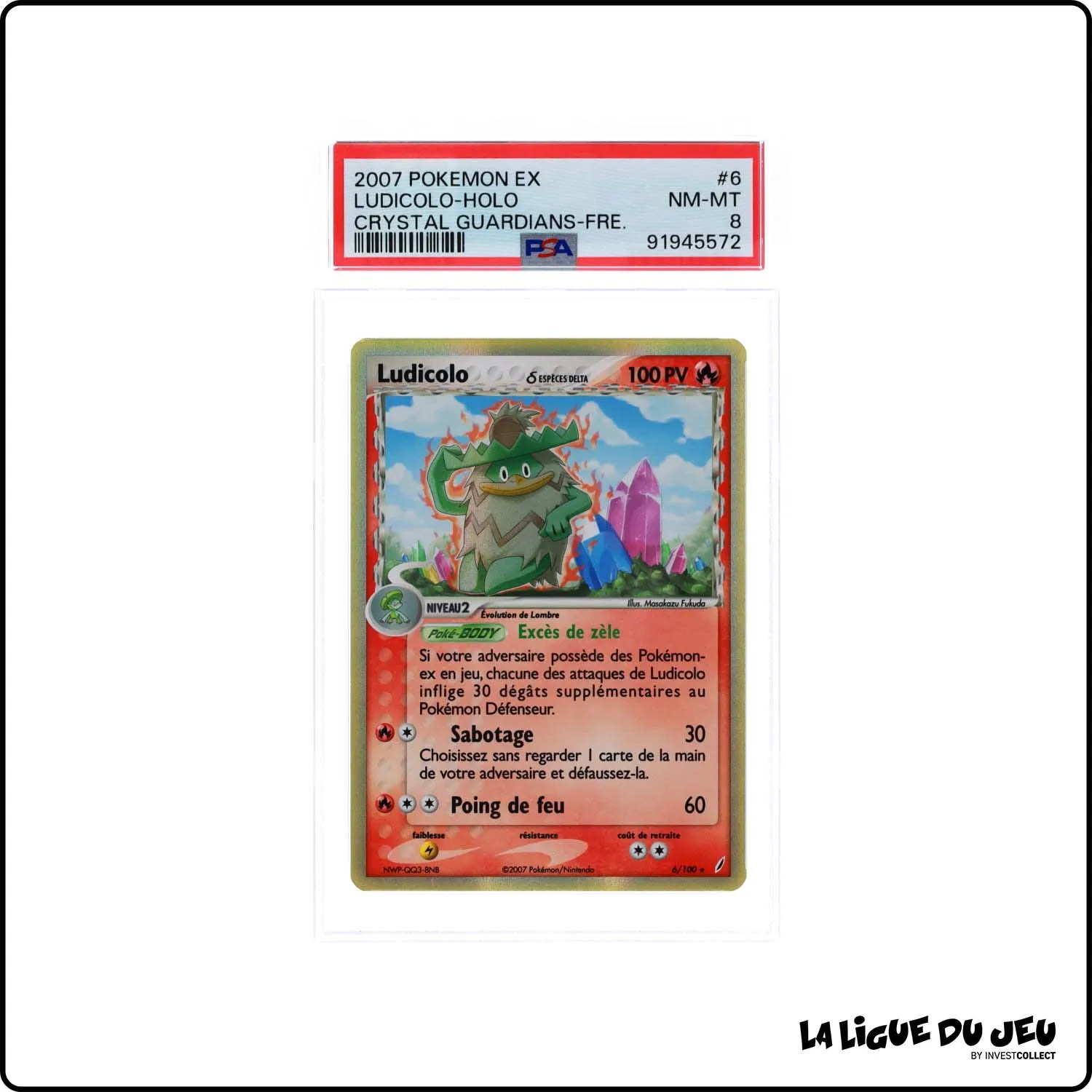 Holo - Pokemon - Gardiens de Cristal - Ludicolo 6/100 - PSA 8 - Français