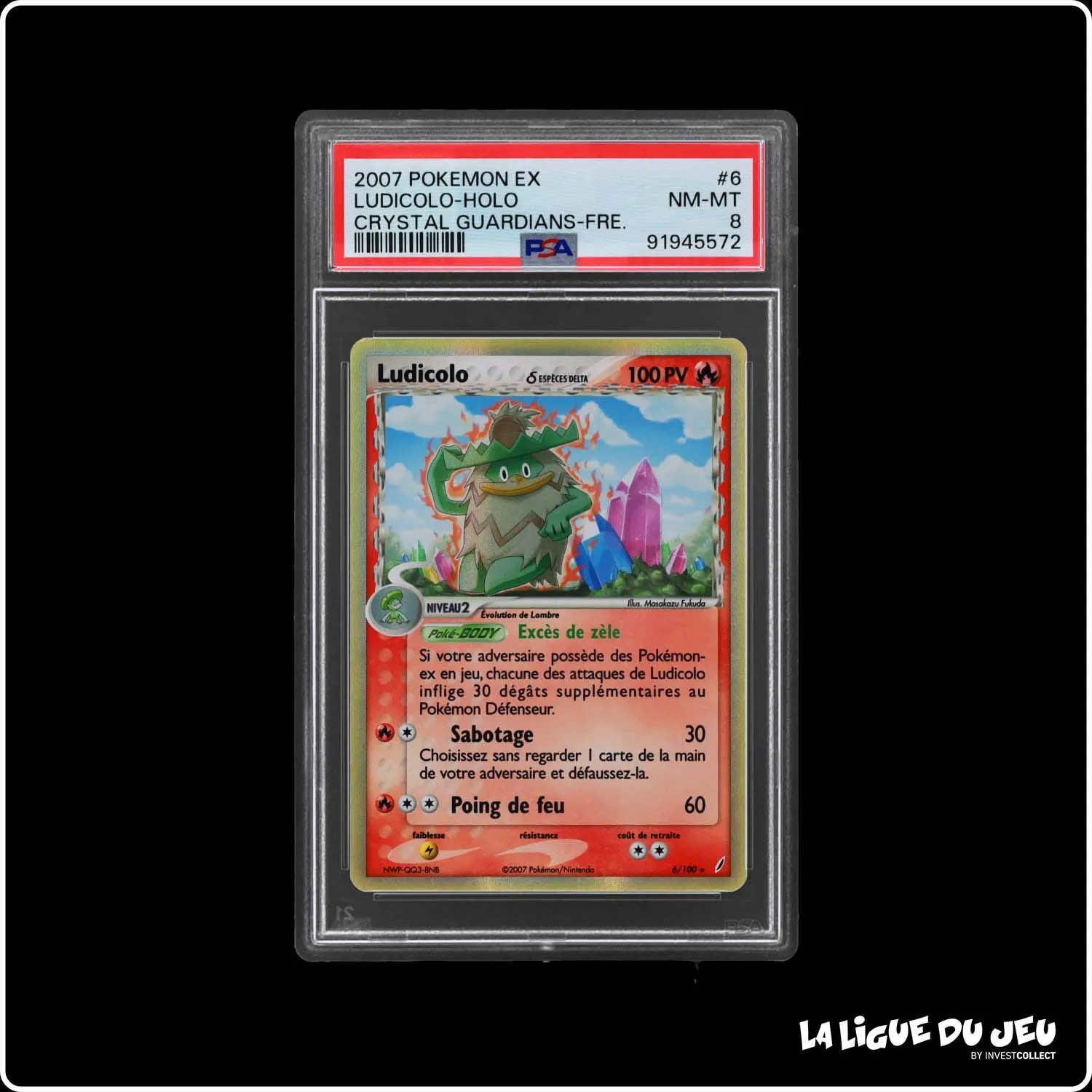 Holo - Pokemon - Gardiens de Cristal - Ludicolo 6/100 - PSA 8 - Français