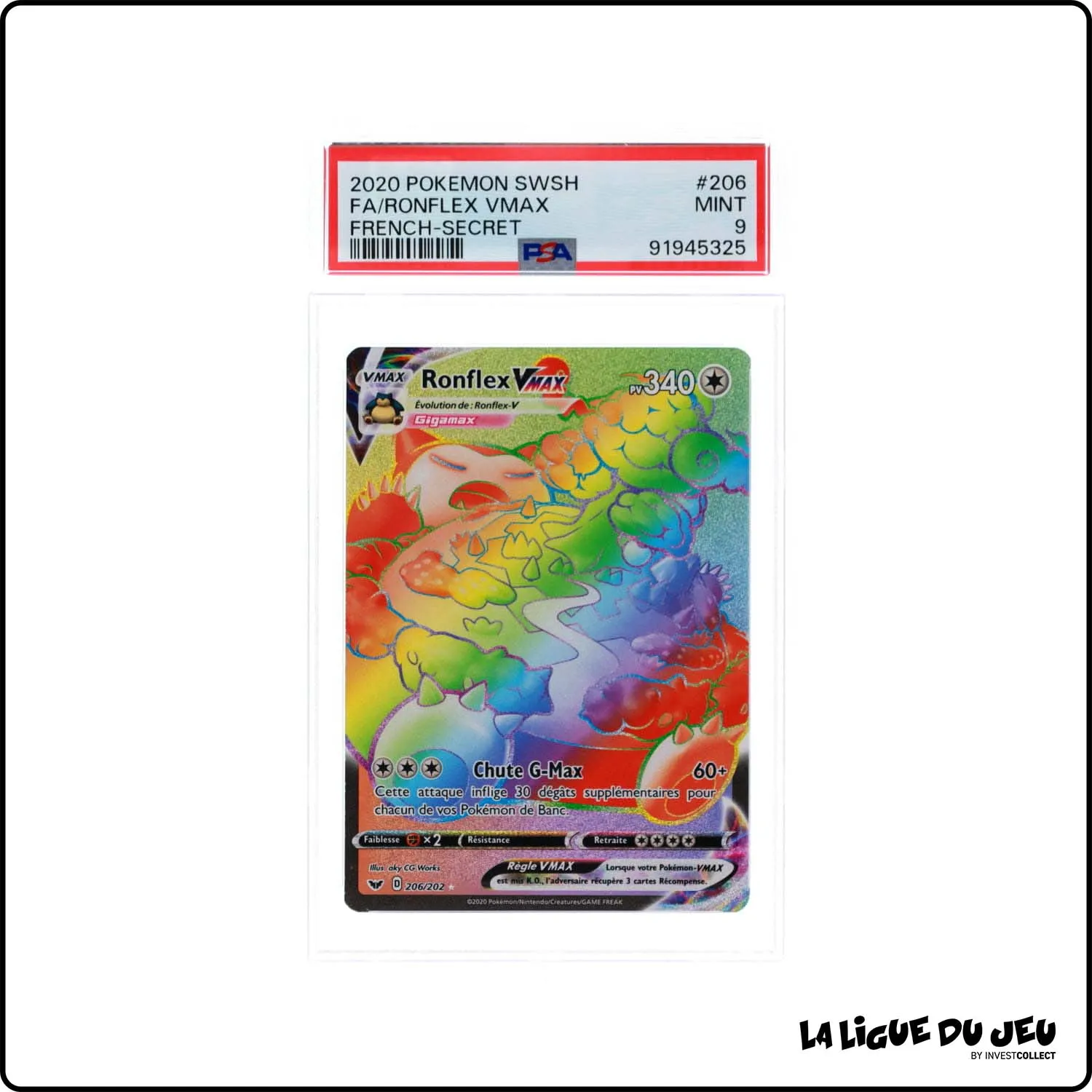 Secrete - Pokemon - Épée et Bouclier de Base - Ronflex VMAX 206/202 - PSA 9 - Français