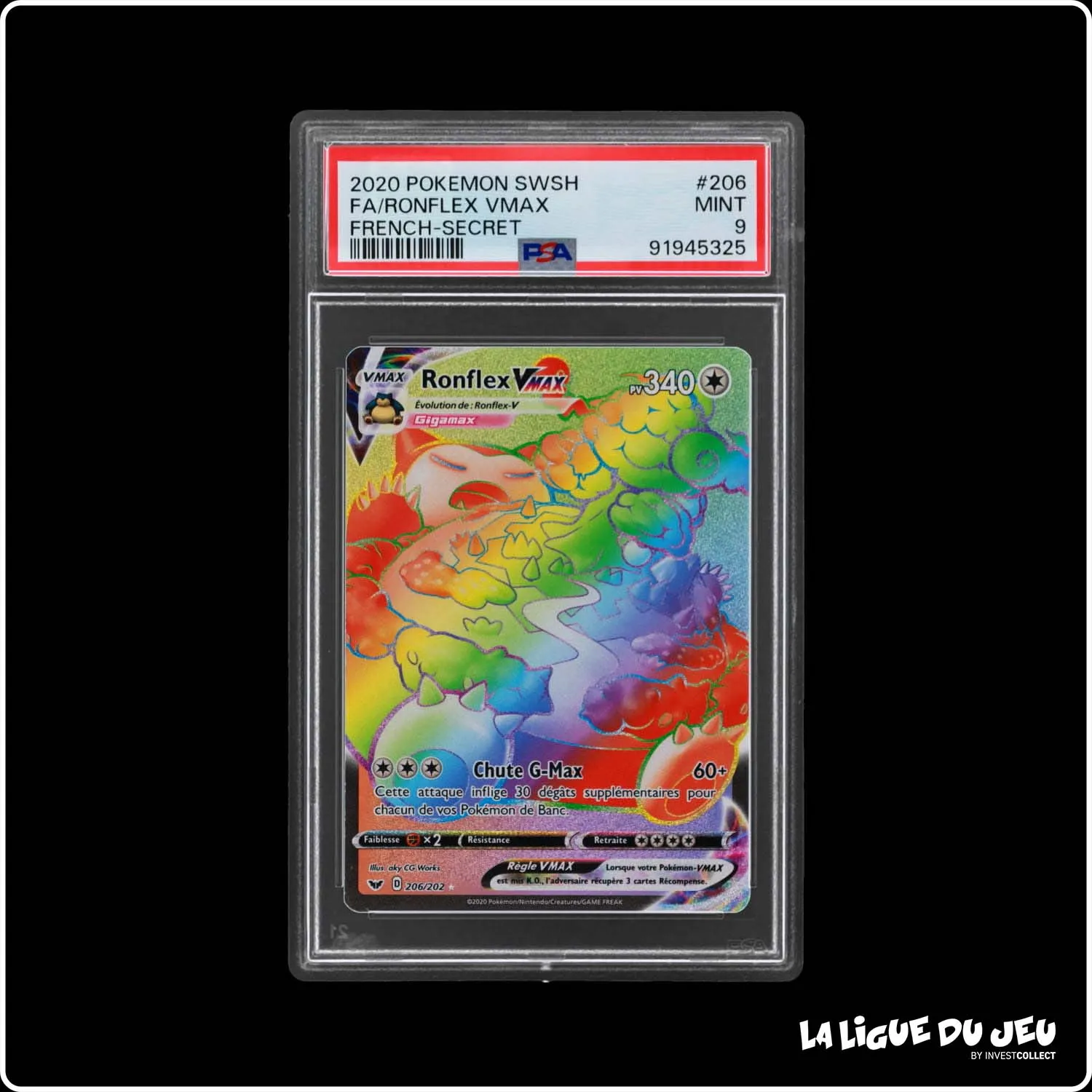 Secrete - Pokemon - Épée et Bouclier de Base - Ronflex VMAX 206/202 - PSA 9 - Français