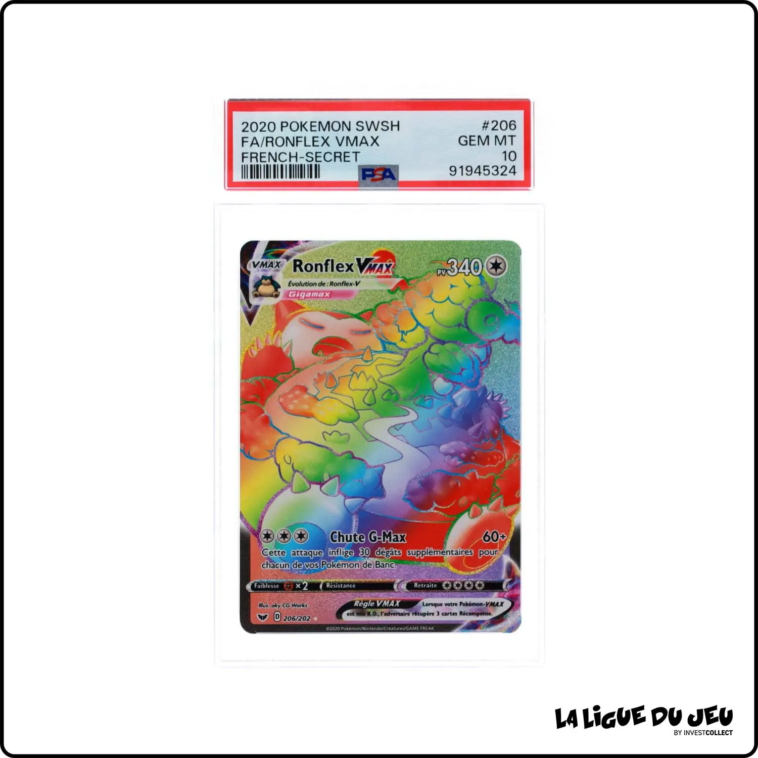 Secrete - Pokemon - Épée et Bouclier de Base - Ronflex VMAX 206/202 - PSA 10 - Français