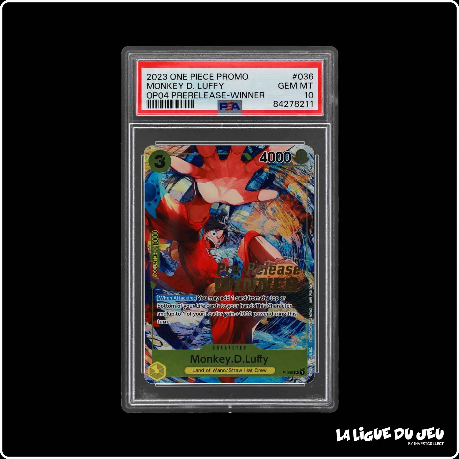 Promo - One Piece - OP04 Pre-Release Winner - Monkey D. Luffy - P-036 - PSA 10 - Anglais