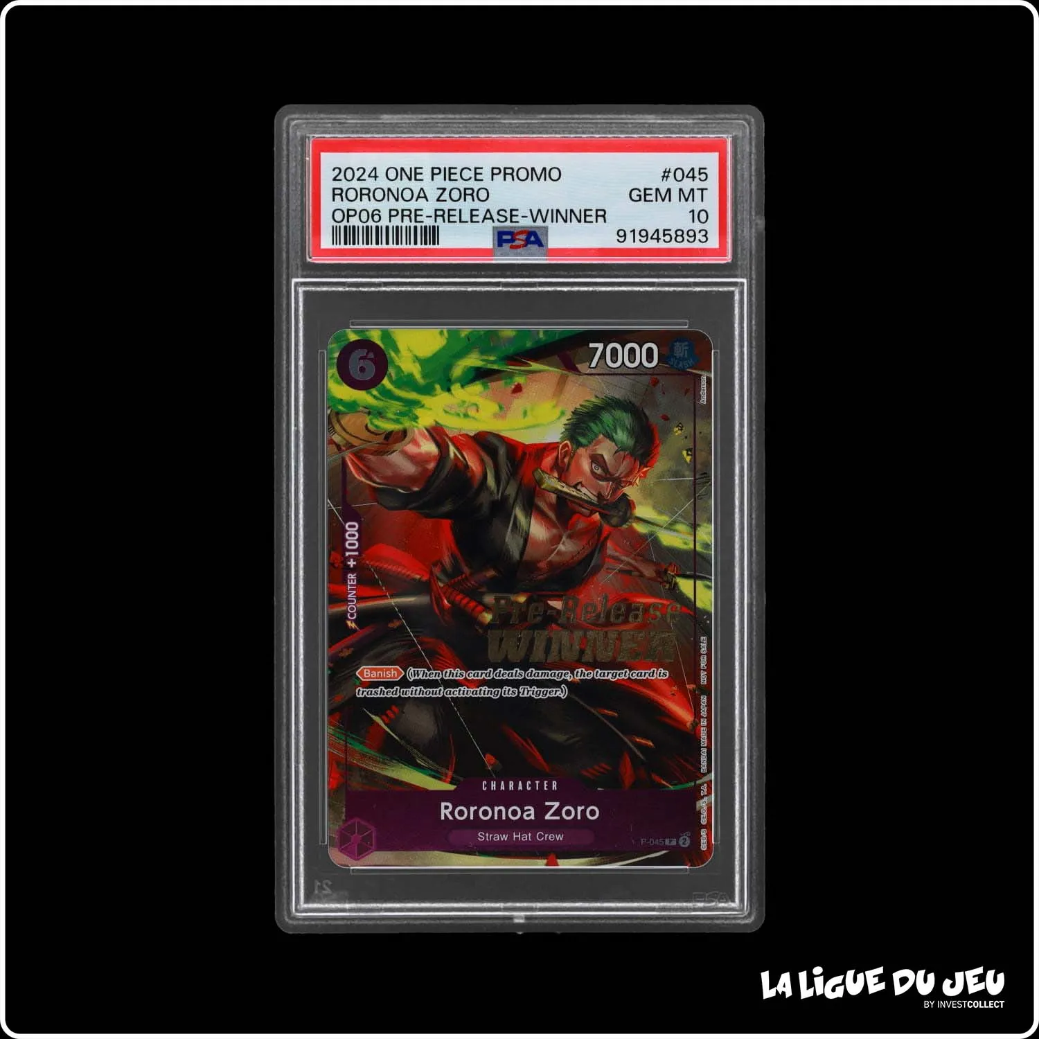 Promo - One Piece - OP06 Pre-Release Winner - Roronoa Zoro - P-045 - PSA 10 - Anglais