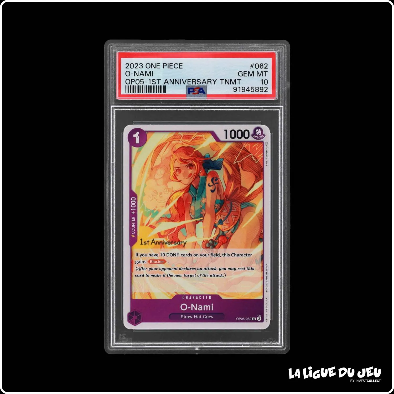 Peu Commune - One Piece - OP05 1st Anniversary Tournament - O-Nami - OP05-062 - PSA 10 - Anglais