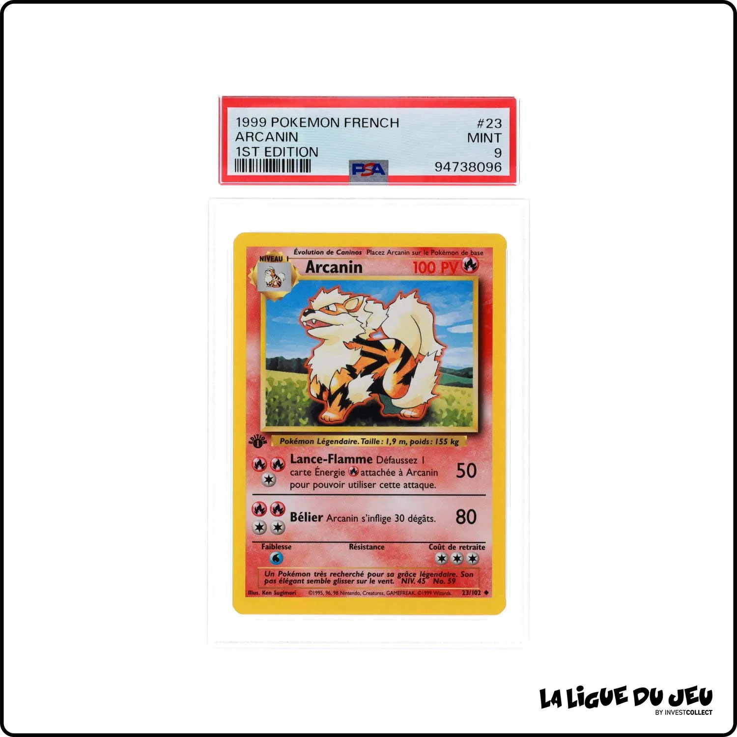 Peu Commune - Pokemon - Set de Base - Arcanin 23/102 - 1er édition - PSA 9 - Français