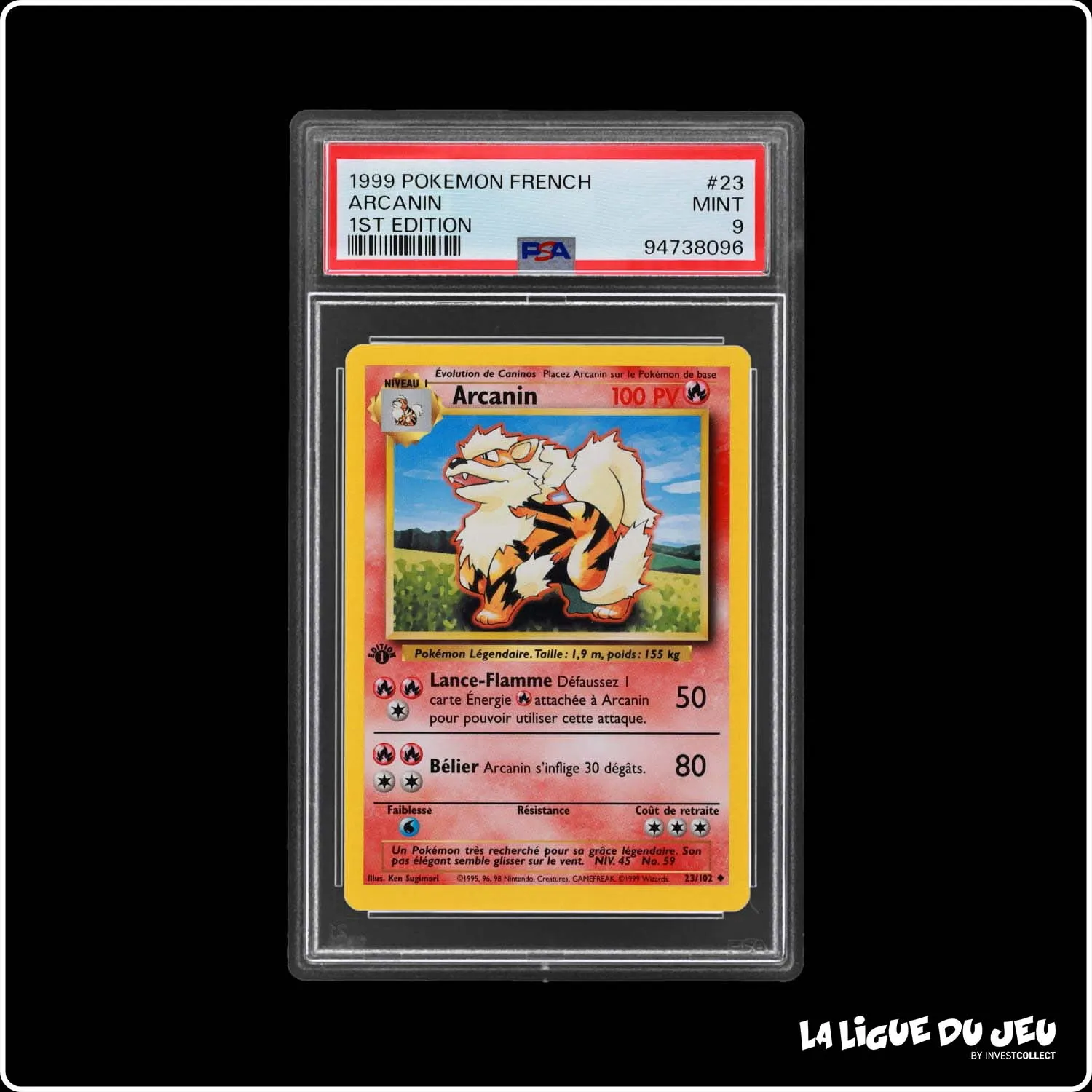 Peu Commune - Pokemon - Set de Base - Arcanin 23/102 - 1er édition - PSA 9 - Français